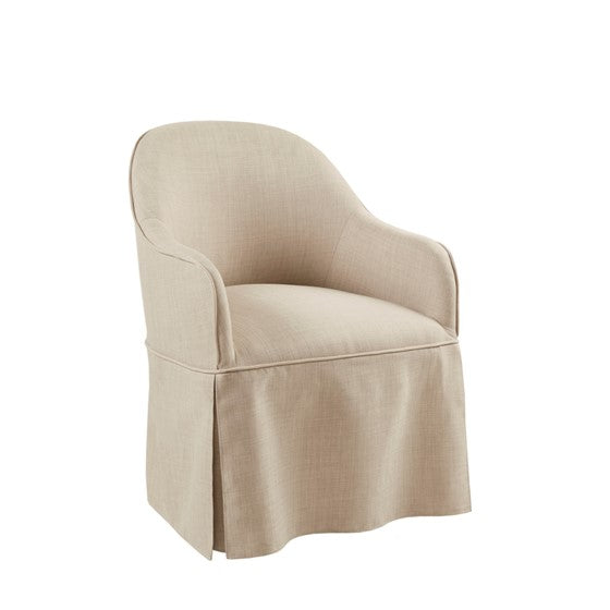 Upholstered Dining Chair with Casters and Sloped Arms
