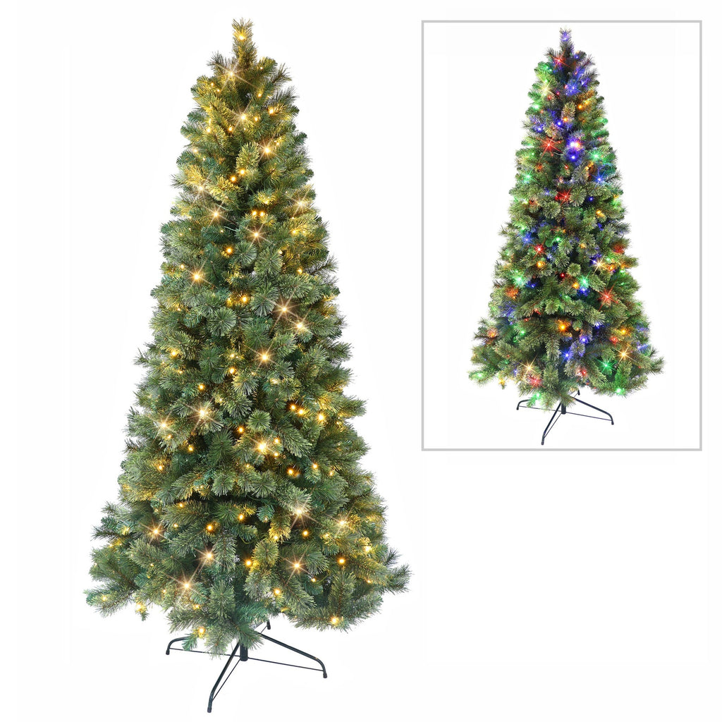 6 ft Pre-lit Montana Pine Artificial Christmas Tree with Dual Color LED Lights & Metal Stand