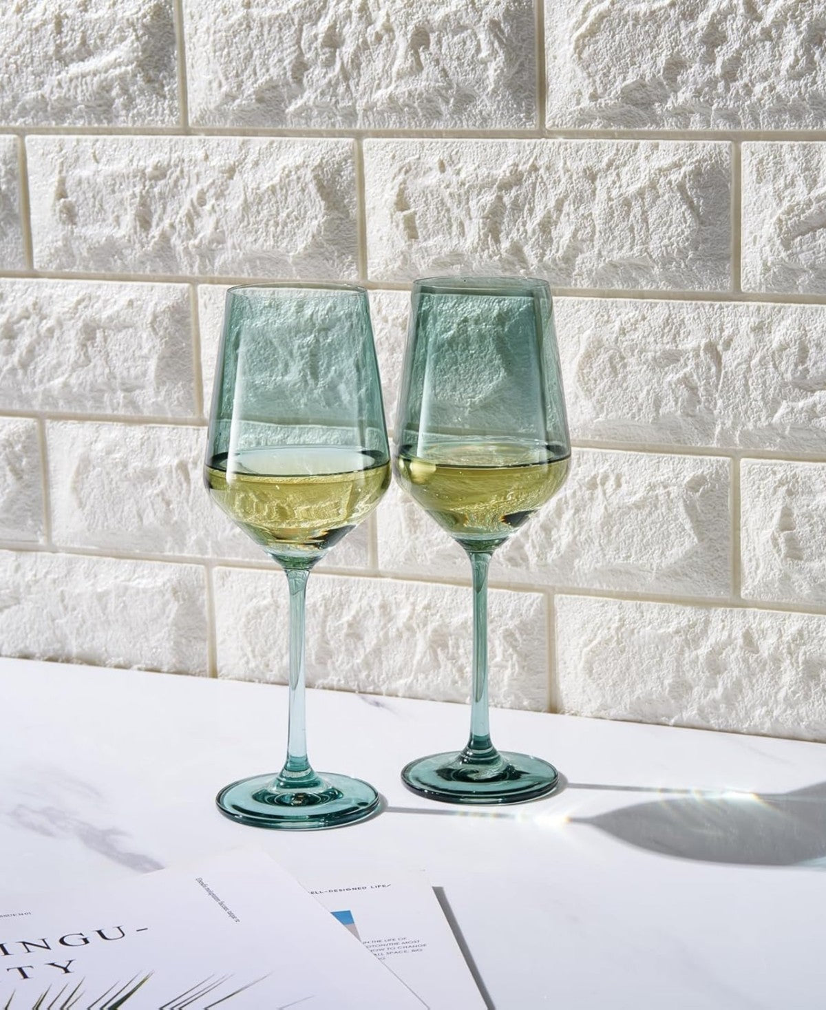 Teal Colored Crystal Wine Glasses Set of 2