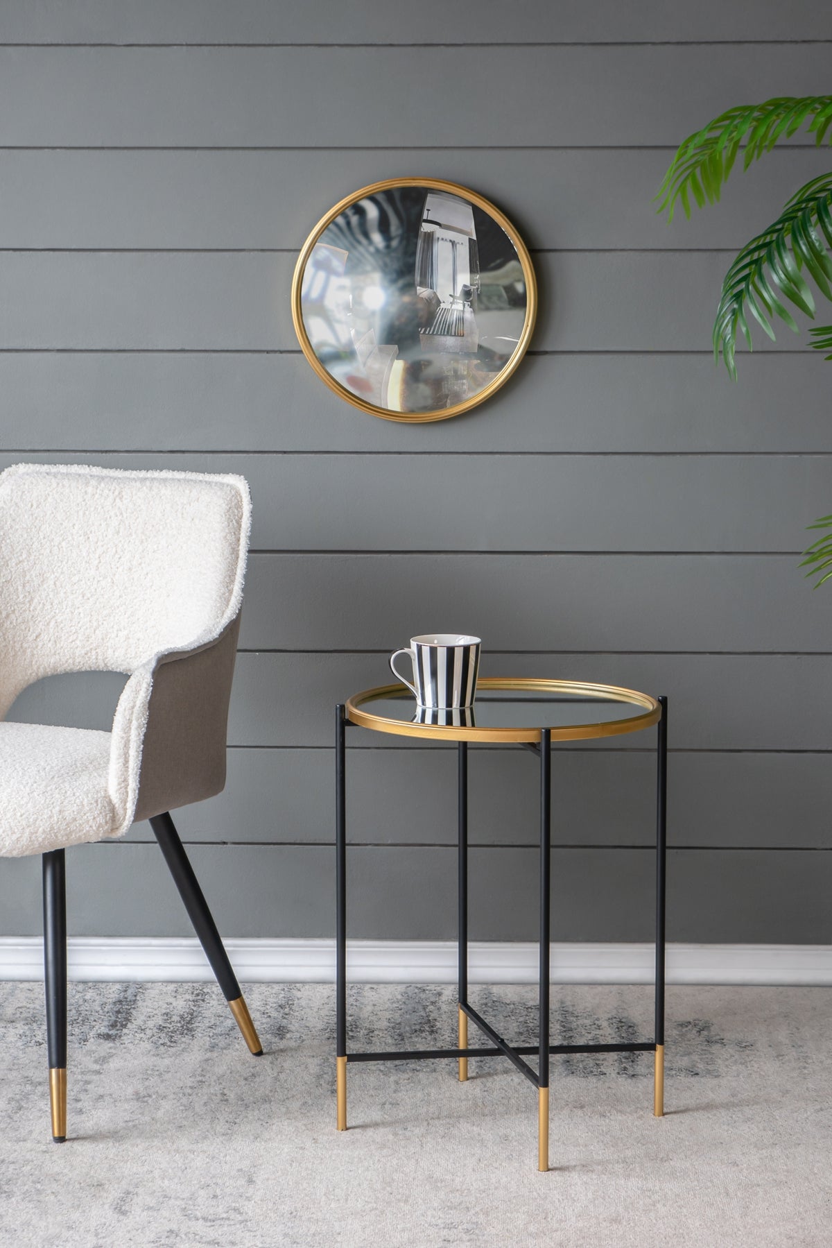 Set of 2 Gold and Black Iron Side Tables with Glass Top