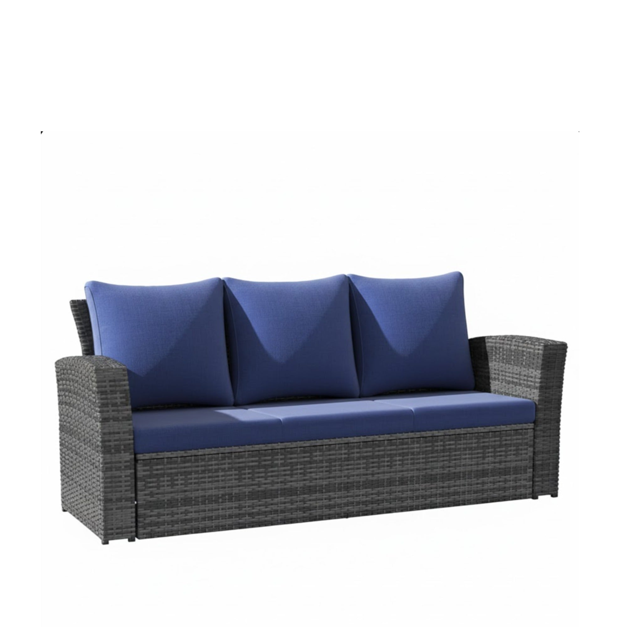 All-Weather Wicker 3-Seat Patio Sofa with Thick Gray Cushions & Black Iron Frame, 67.7'