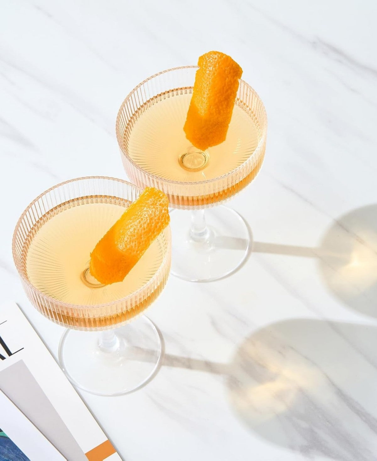 Clear Classic Coupe Ribbed Acrylic Shatterproof Glasses Set of 2