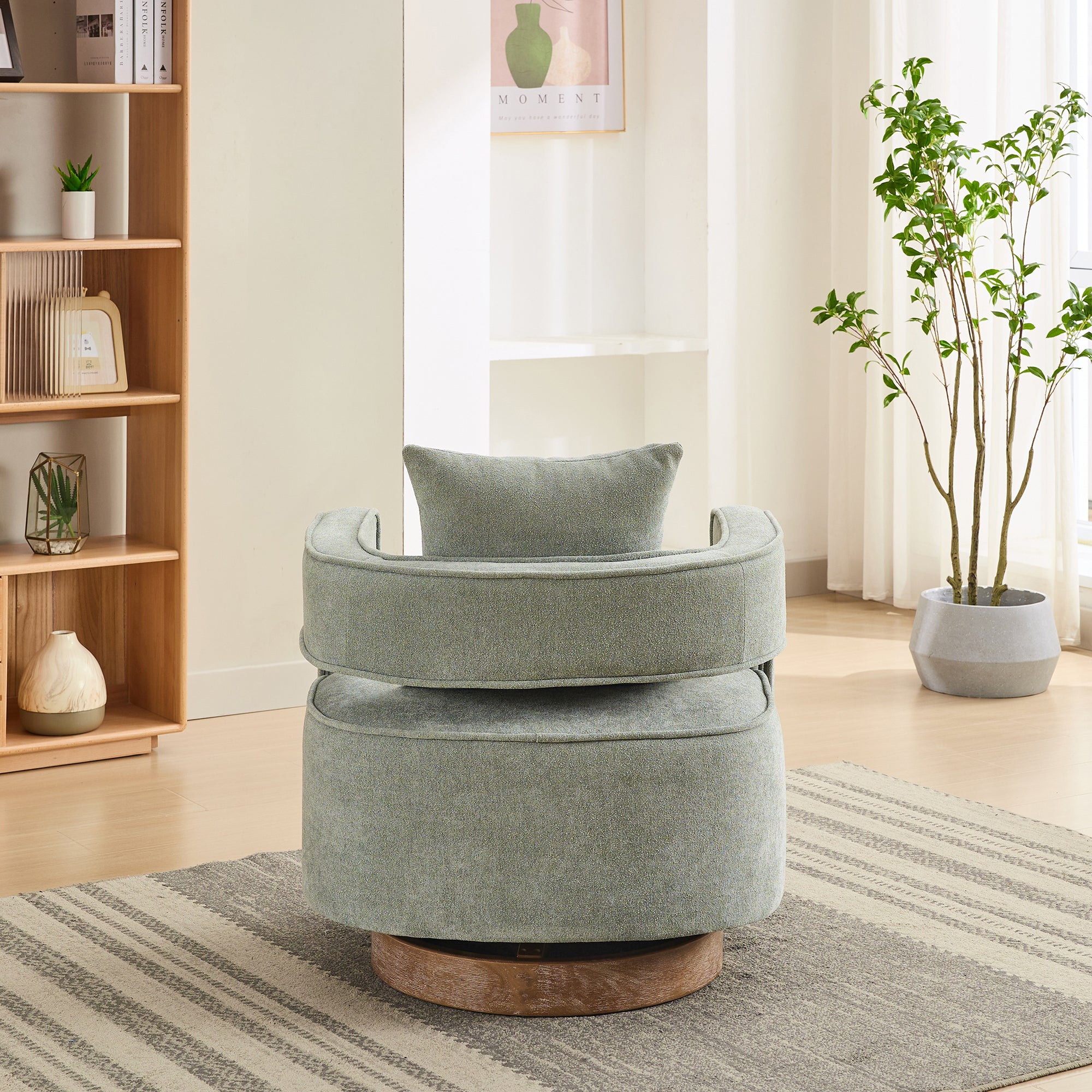 Fernleigh Swivel Accent Open Back Barrel Chair With Weathered Base