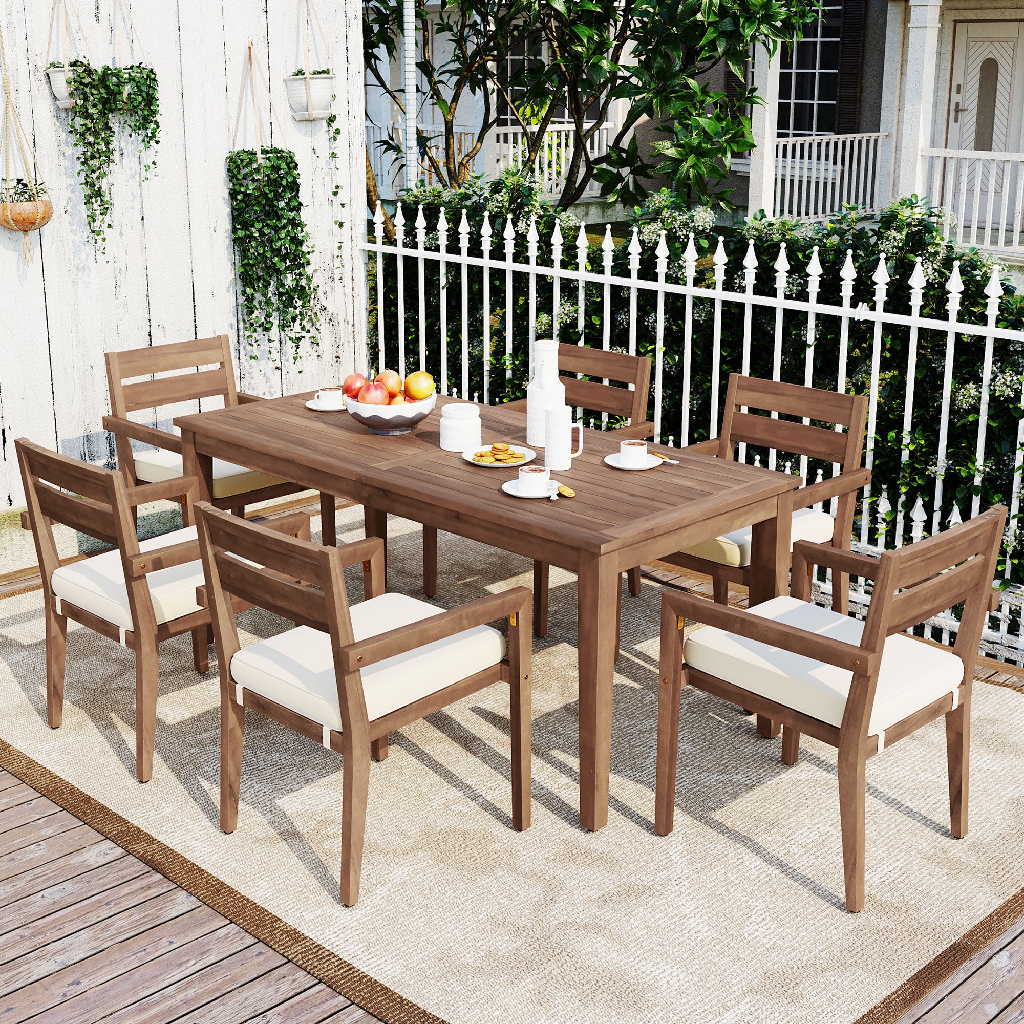 Acacia Wood Outdoor Dining Set with Table And 6 Chairs