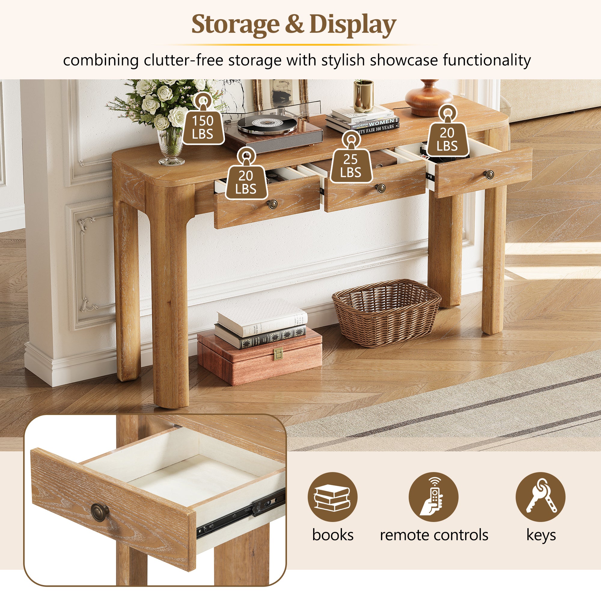 Rustic Console Table with Curved Corners