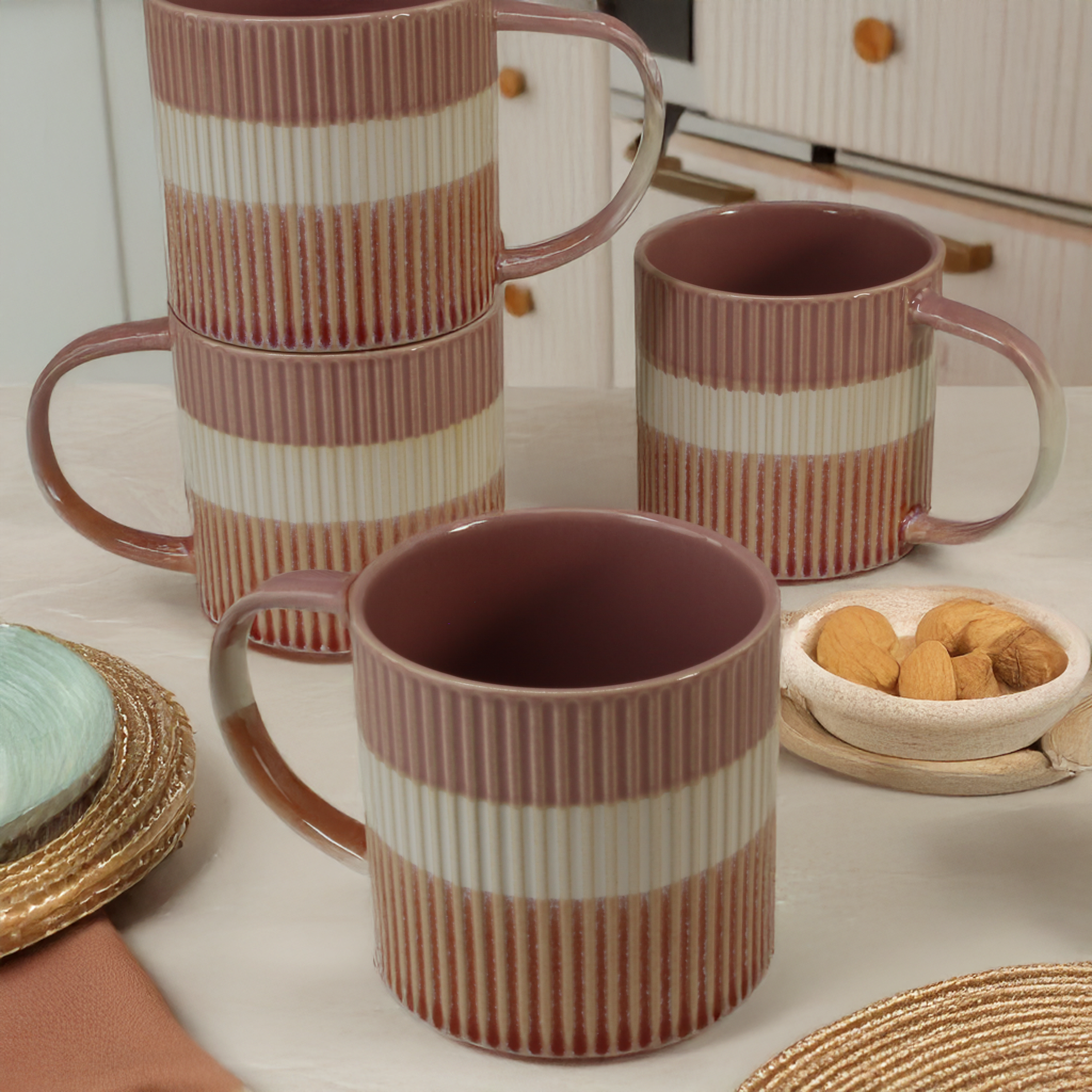 Tri-Color Mugs, Set of 4