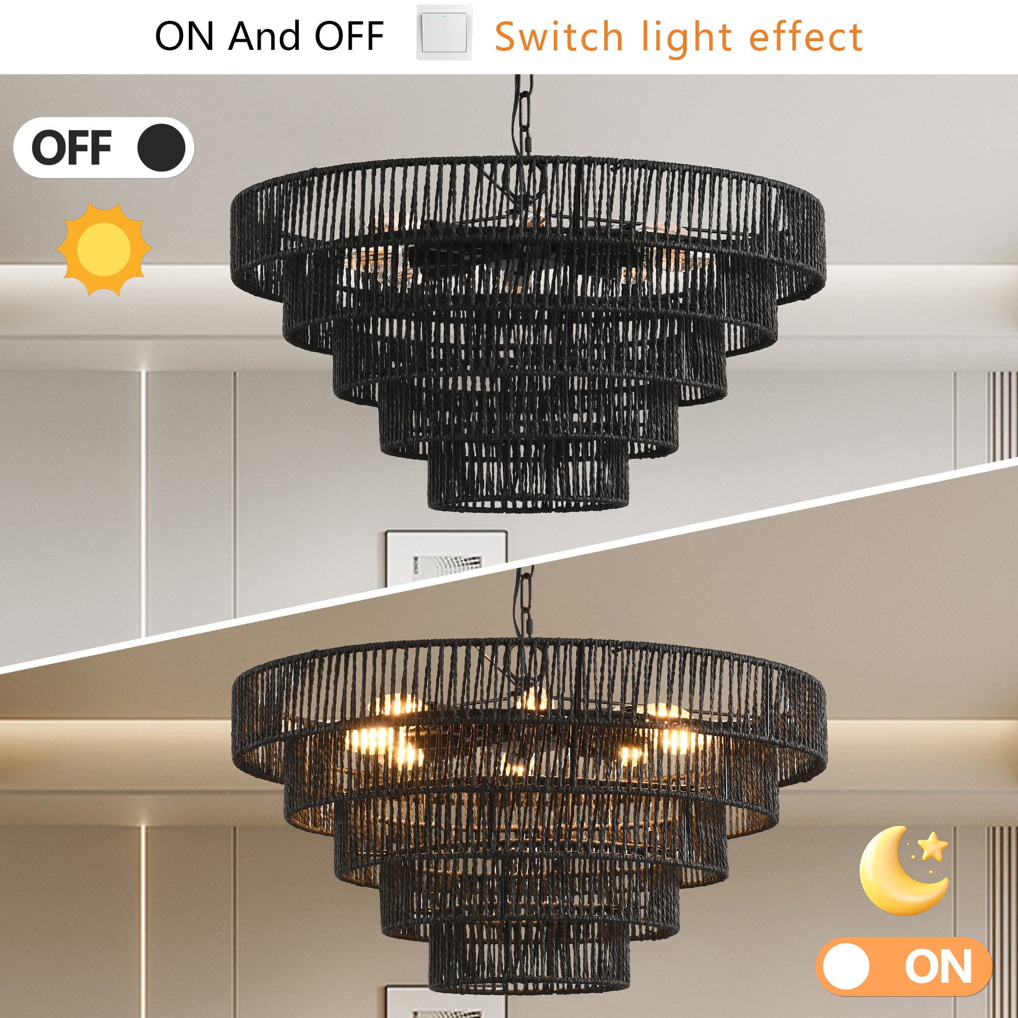 24" Modern 5-Layer Woven Rope Chandelier