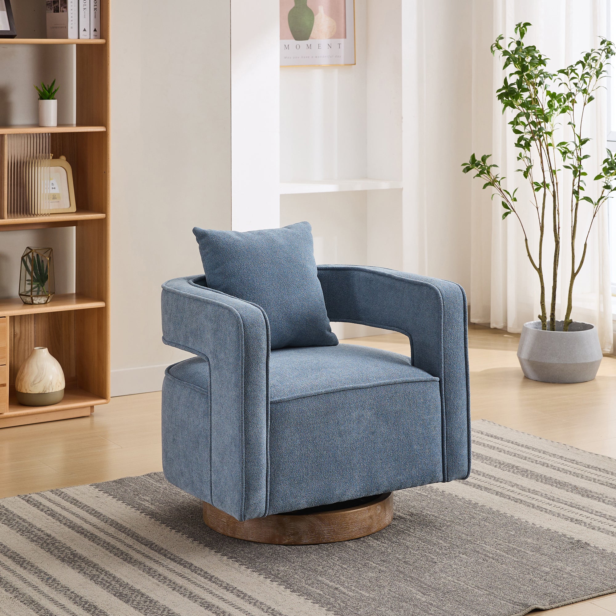 Fernleigh Swivel Accent Open Back Barrel Chair With Weathered Base