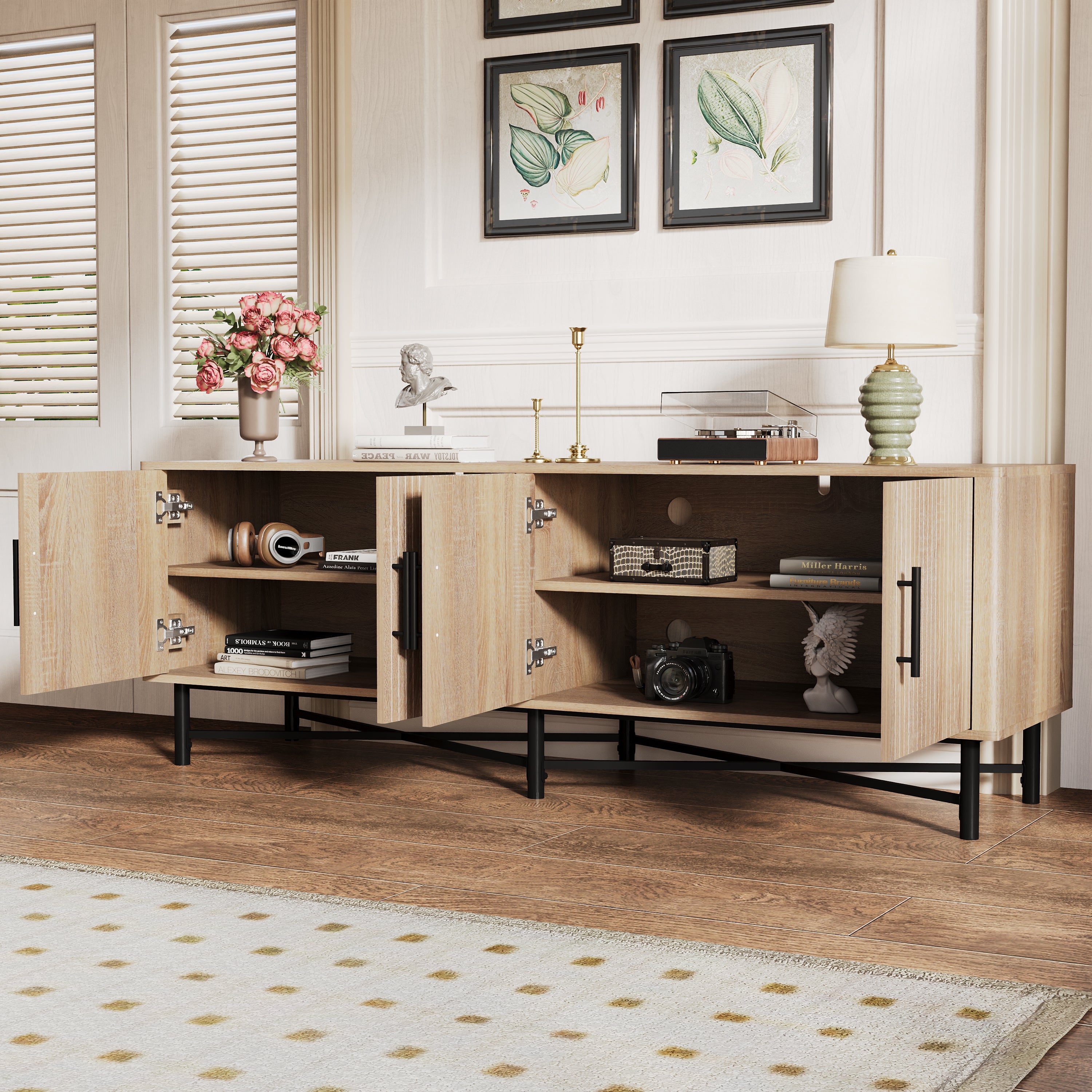 4-Door Fluted Low TV Cabinet