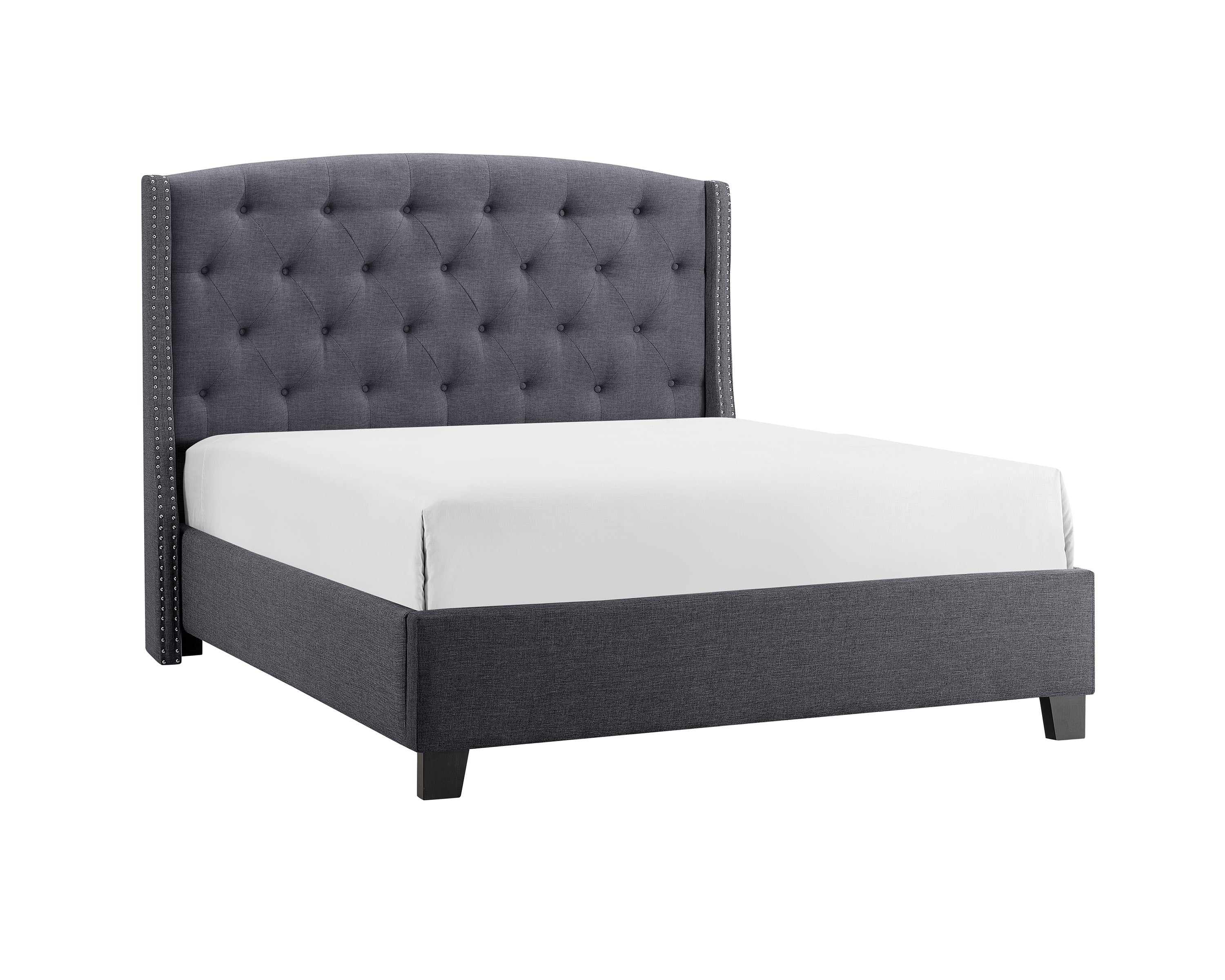 Upholstered Button Tufted Nailhead Panel Bed