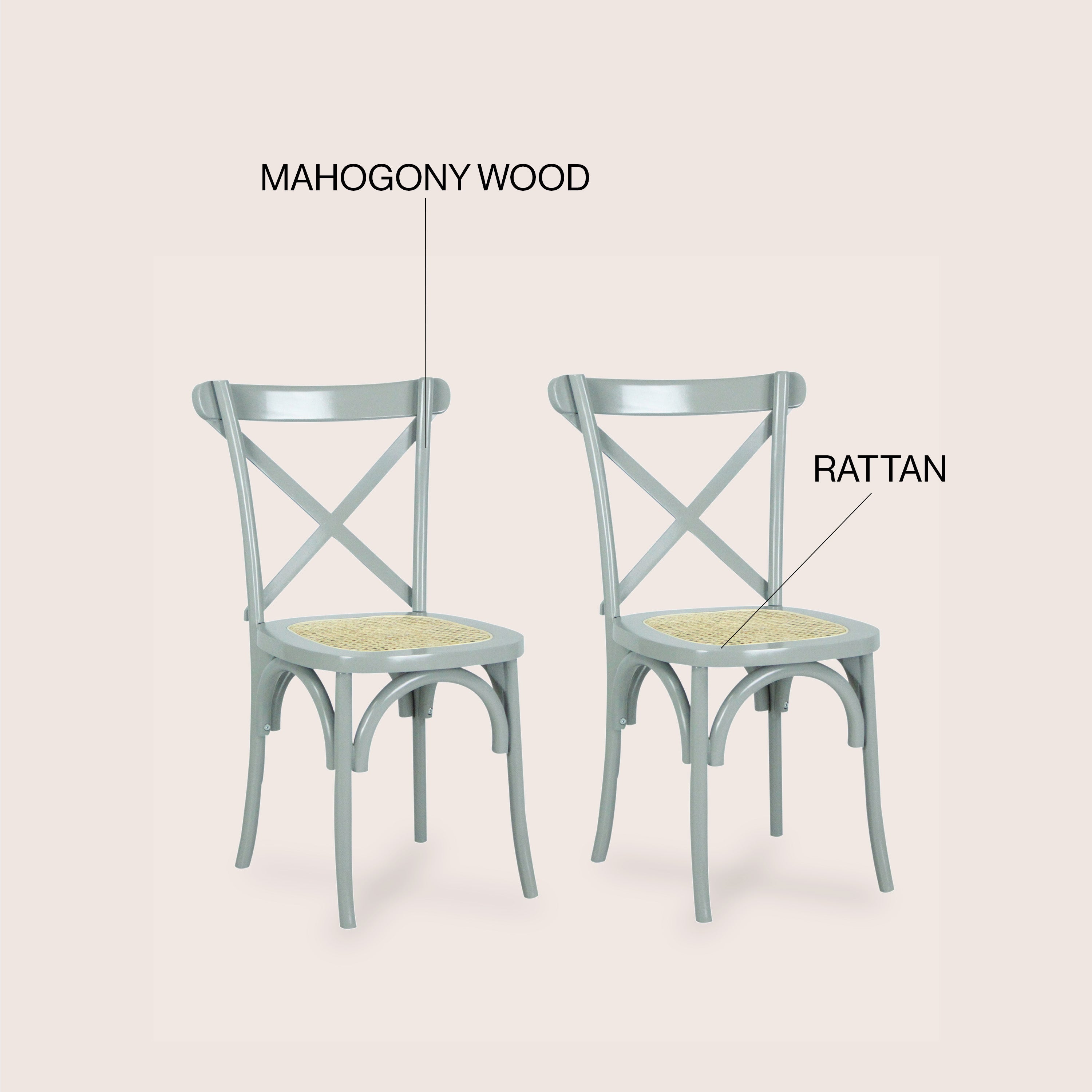 Cassis X-Back Wood Rattan Dining Chair, Set of 2