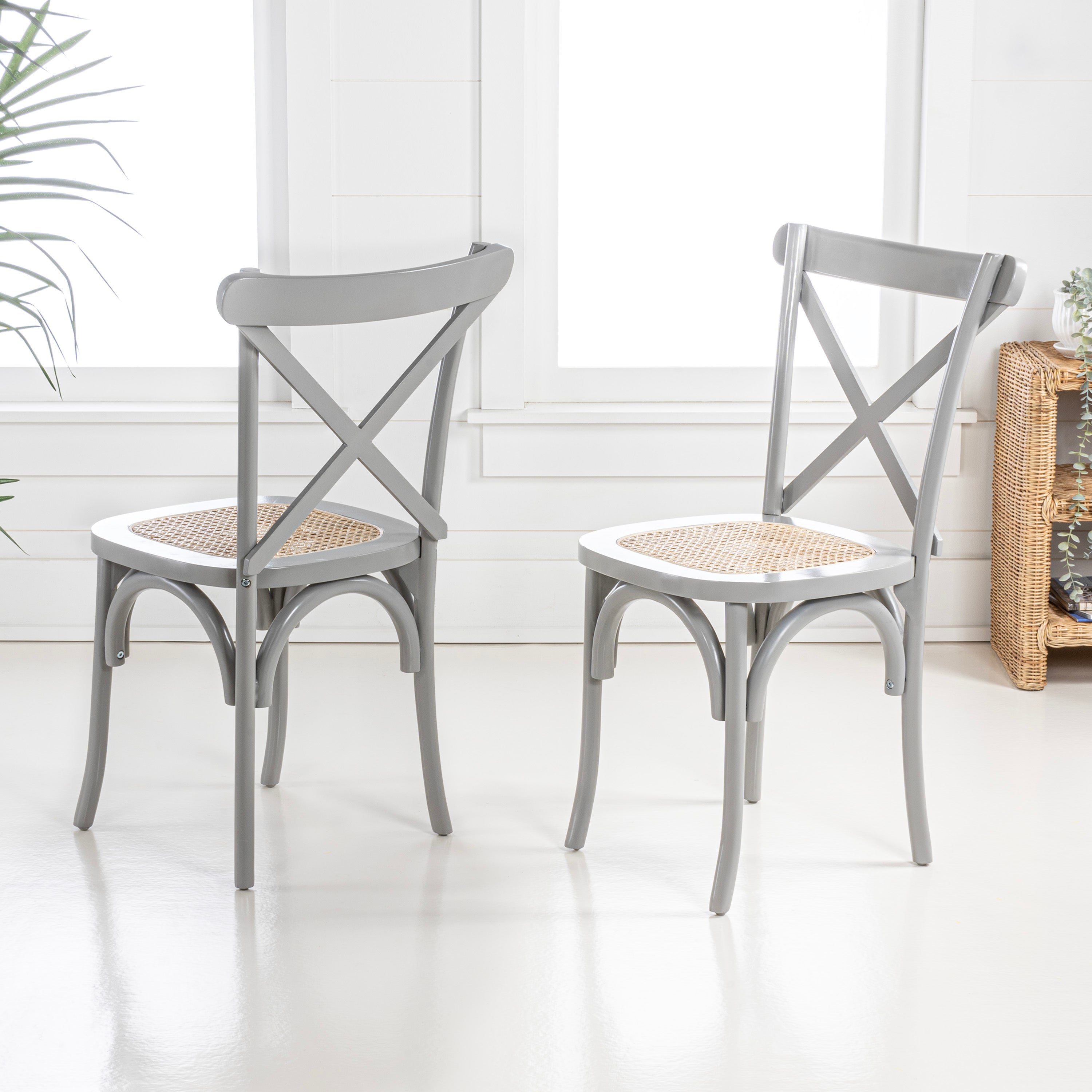 Cassis X-Back Wood Rattan Dining Chair, Set of 2