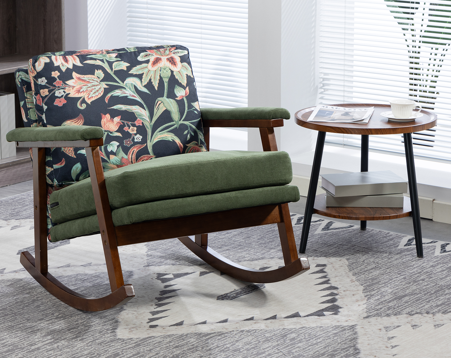 Mid Century Modern Rocking Chair with Wood Frame