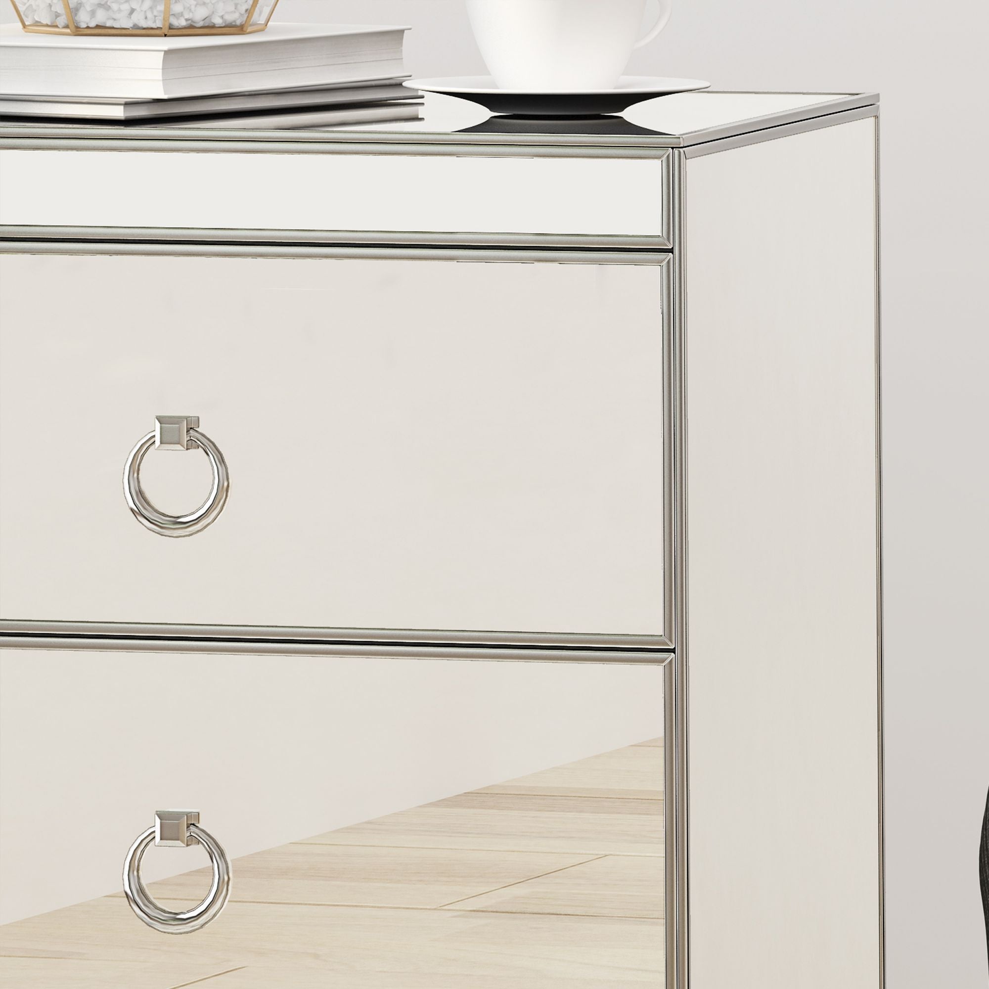 Side Table with 3 Drawers and Mirrored Design