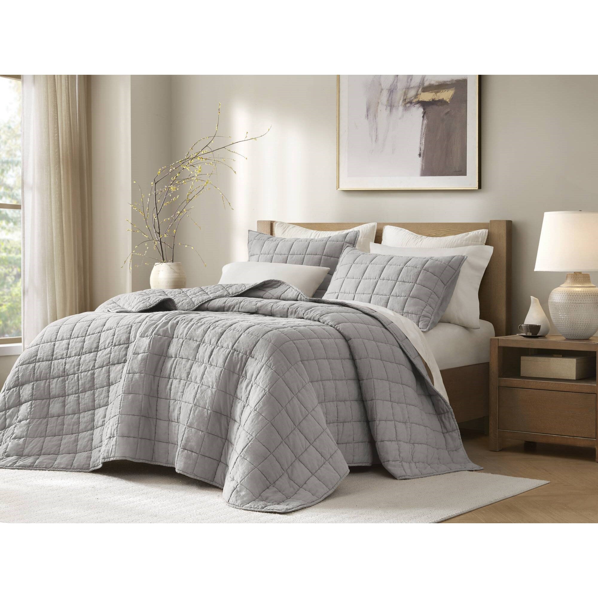 3 Piece Garment Washed French Linen Quilt Set
