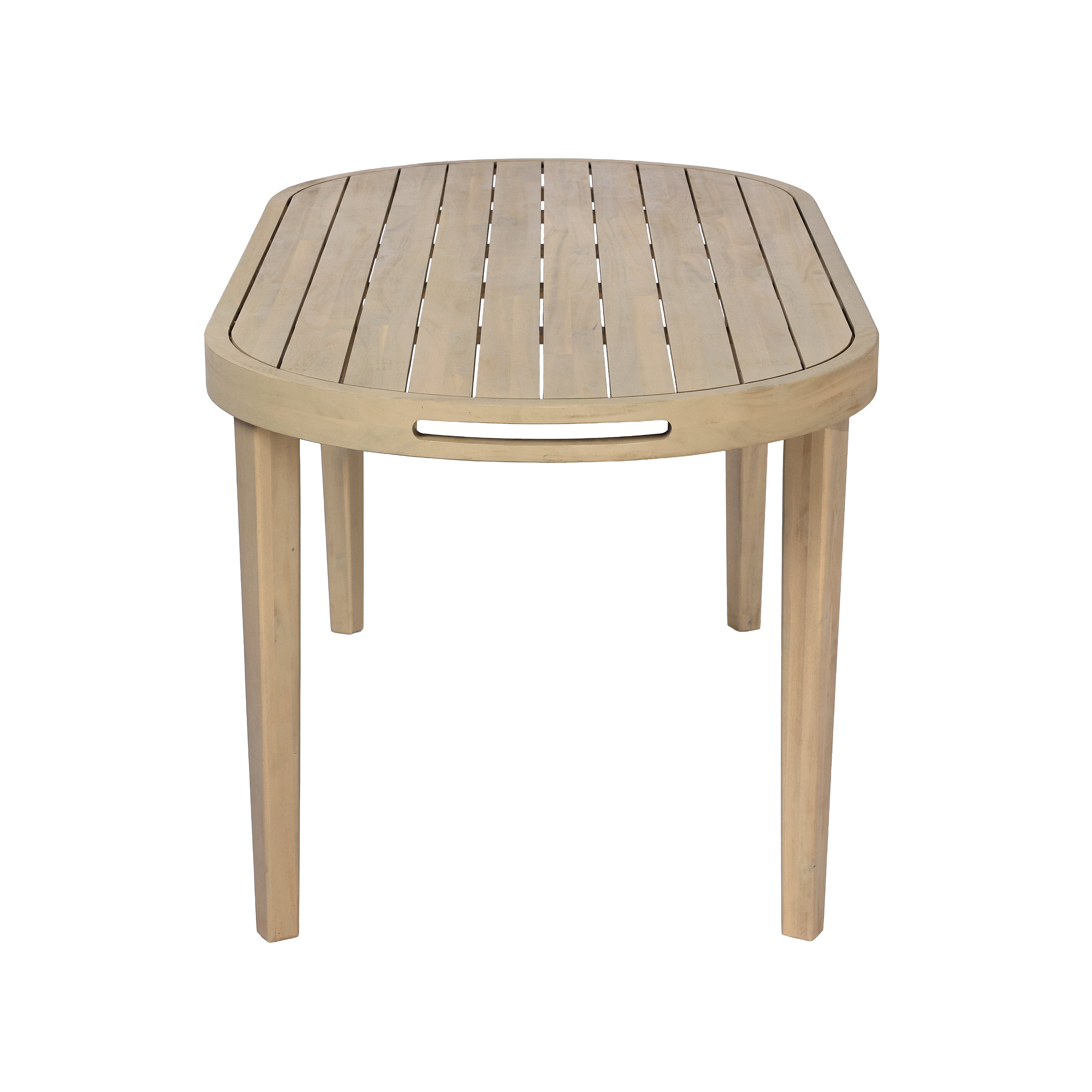70" Oval Acacia Wood Outdoor Dining Table with Slatted Top, Weathered Finish