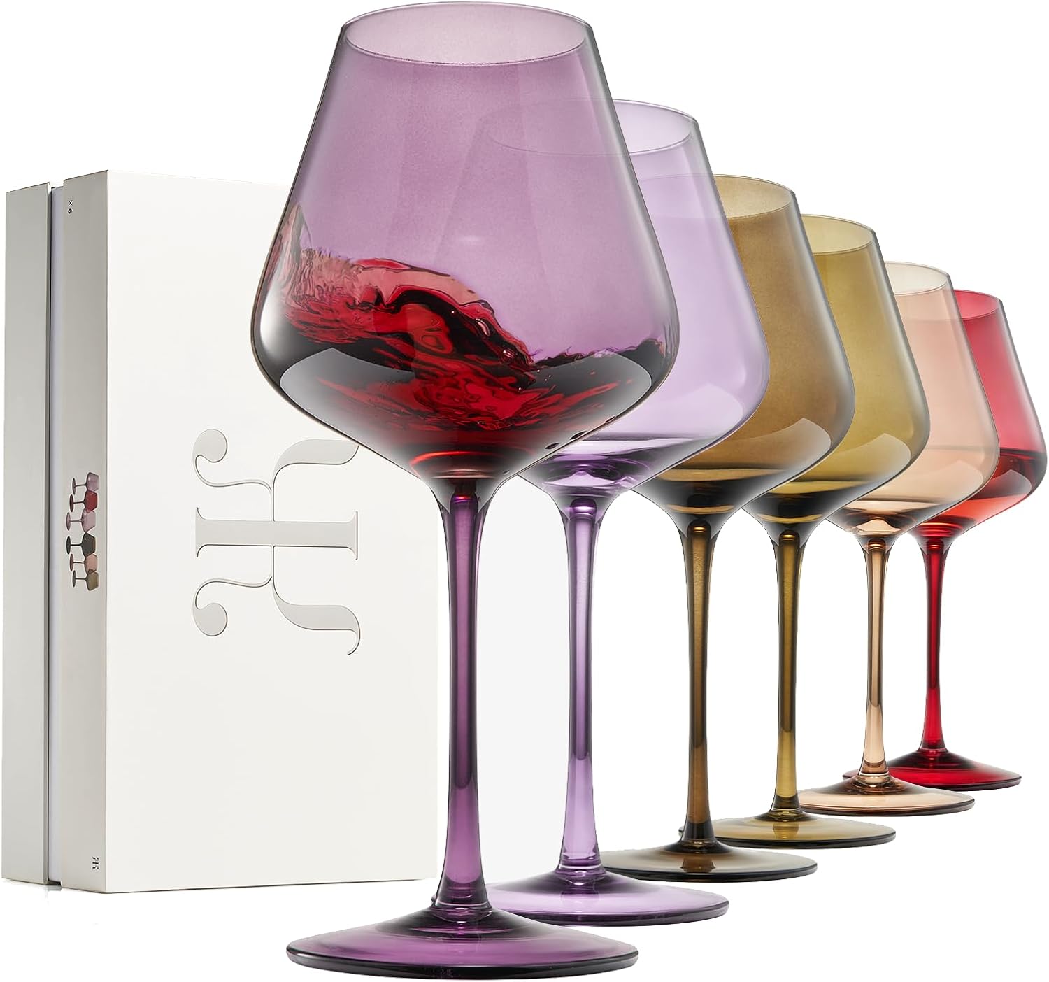 Stagioni Stemmed Wine Glassware, Set of 6, "Fall Leaves"