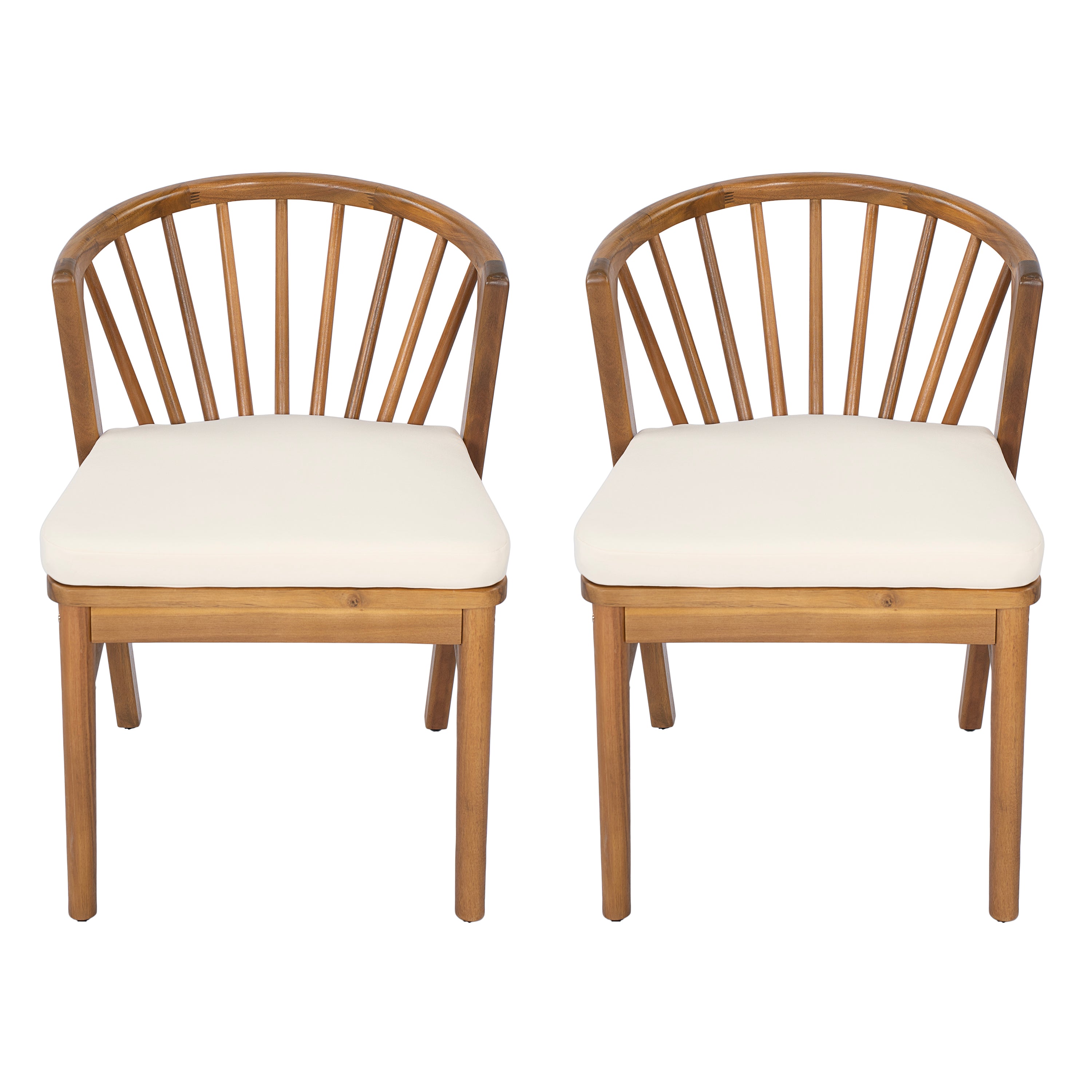 Outdoor Acacia Wood Patio Dining Chairs with Cream Washable Cushion, Set of 2