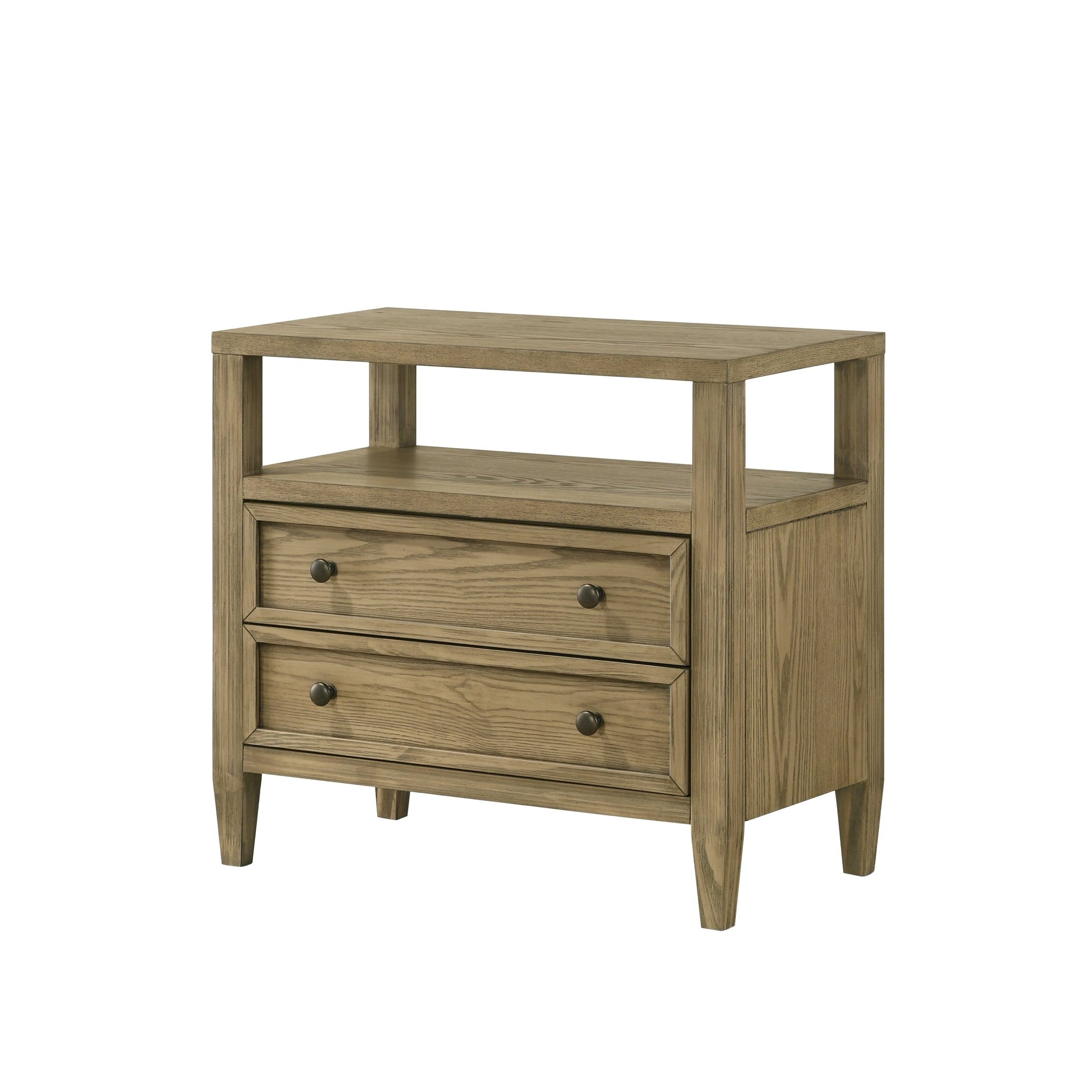 Rustic 2-Drawer Nightstand with Open Shelf