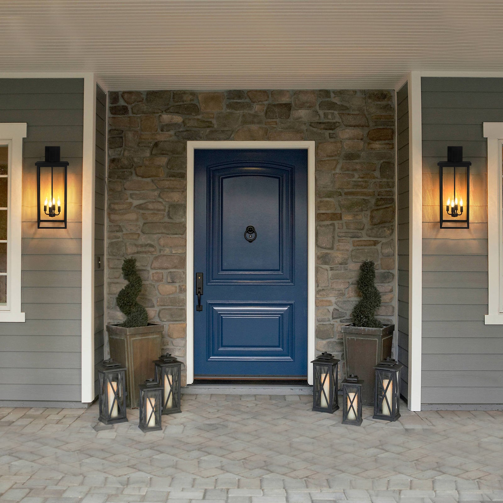 4-Light Outdoor Wall Light with Rectangular Shade and Iron Frame