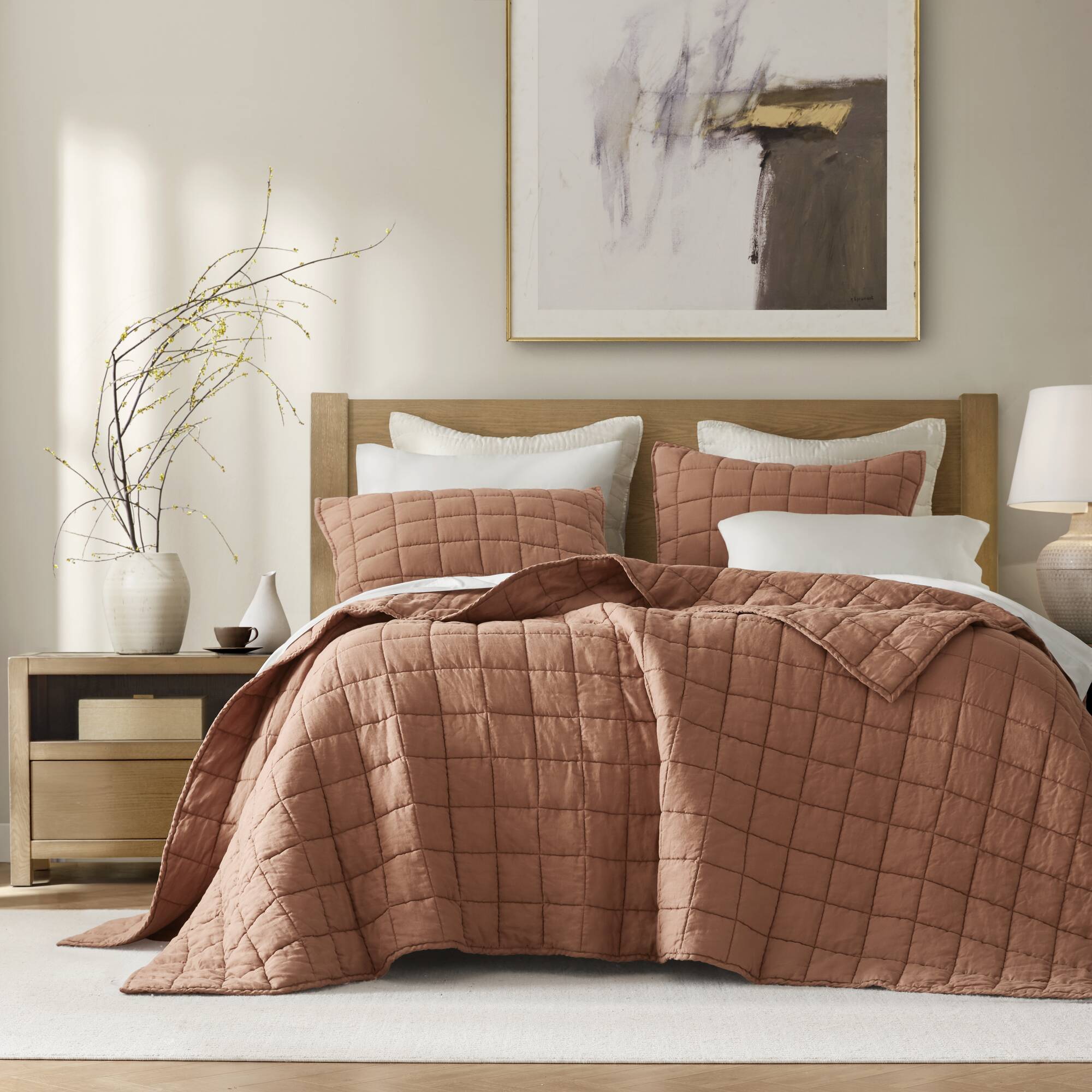 3 Piece Garment Washed French Linen Quilt Set