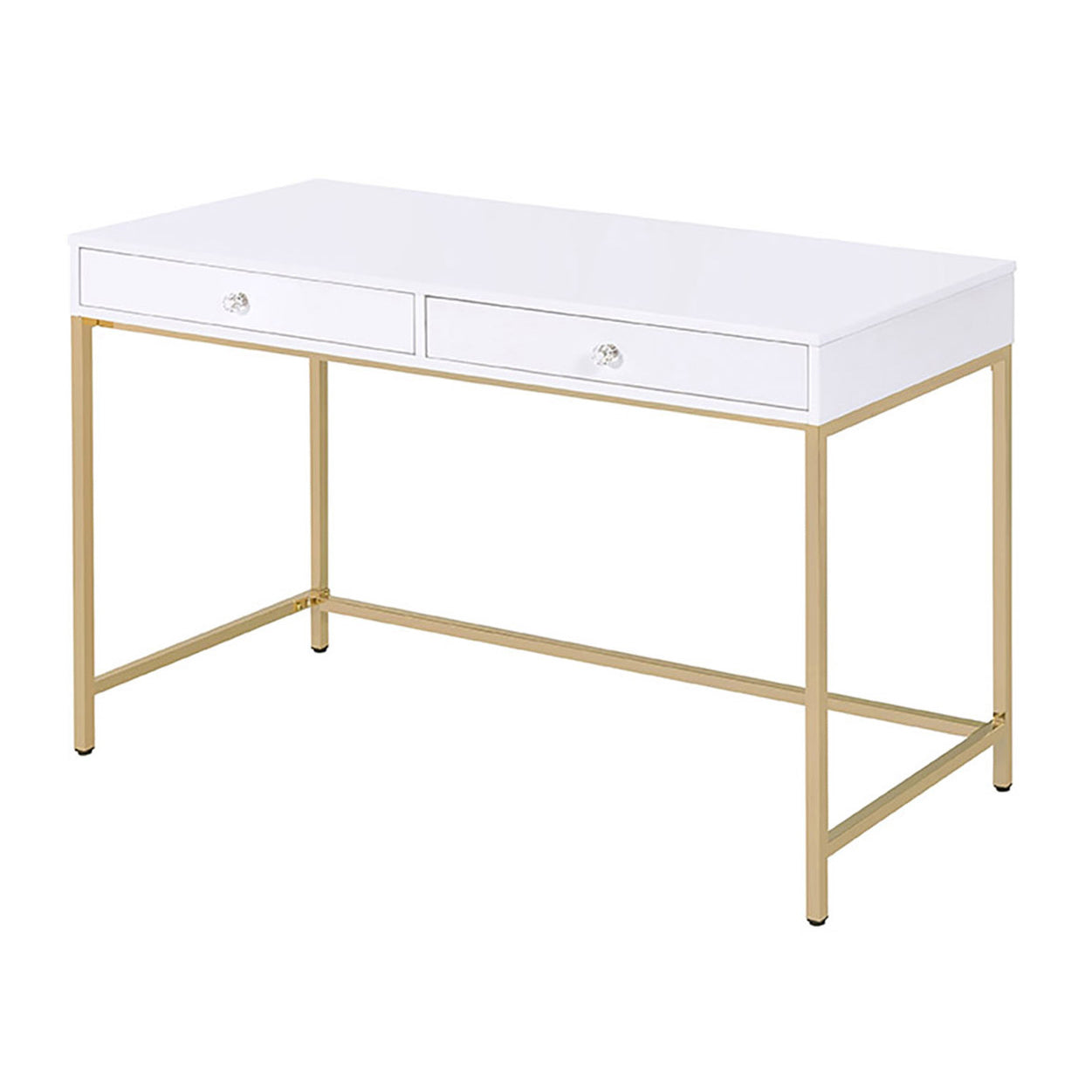 High Gloss and Gold 2-Drawer Writing Desk