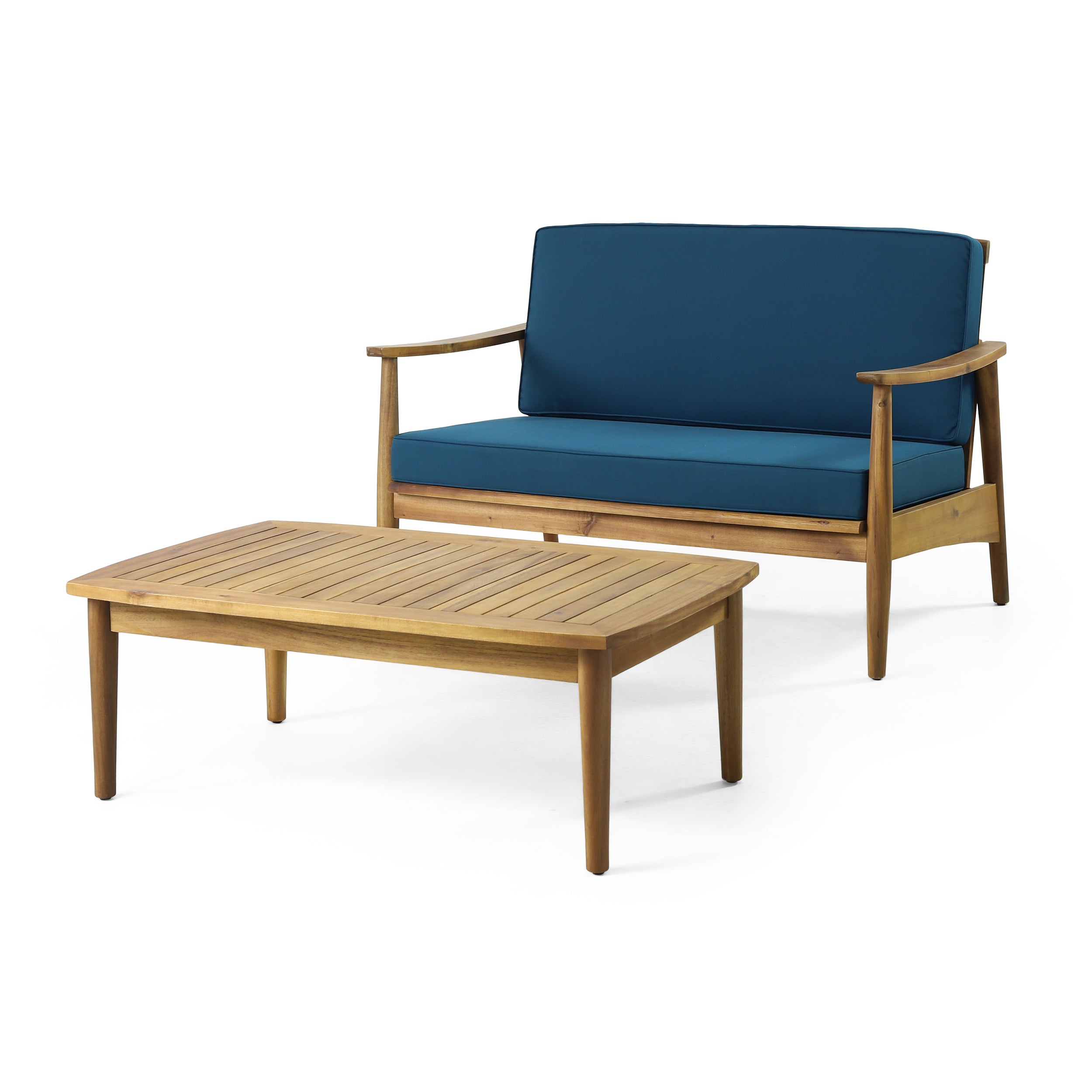 2-Piece Patio Set with Slatted Back Loveseat and Coffee Table