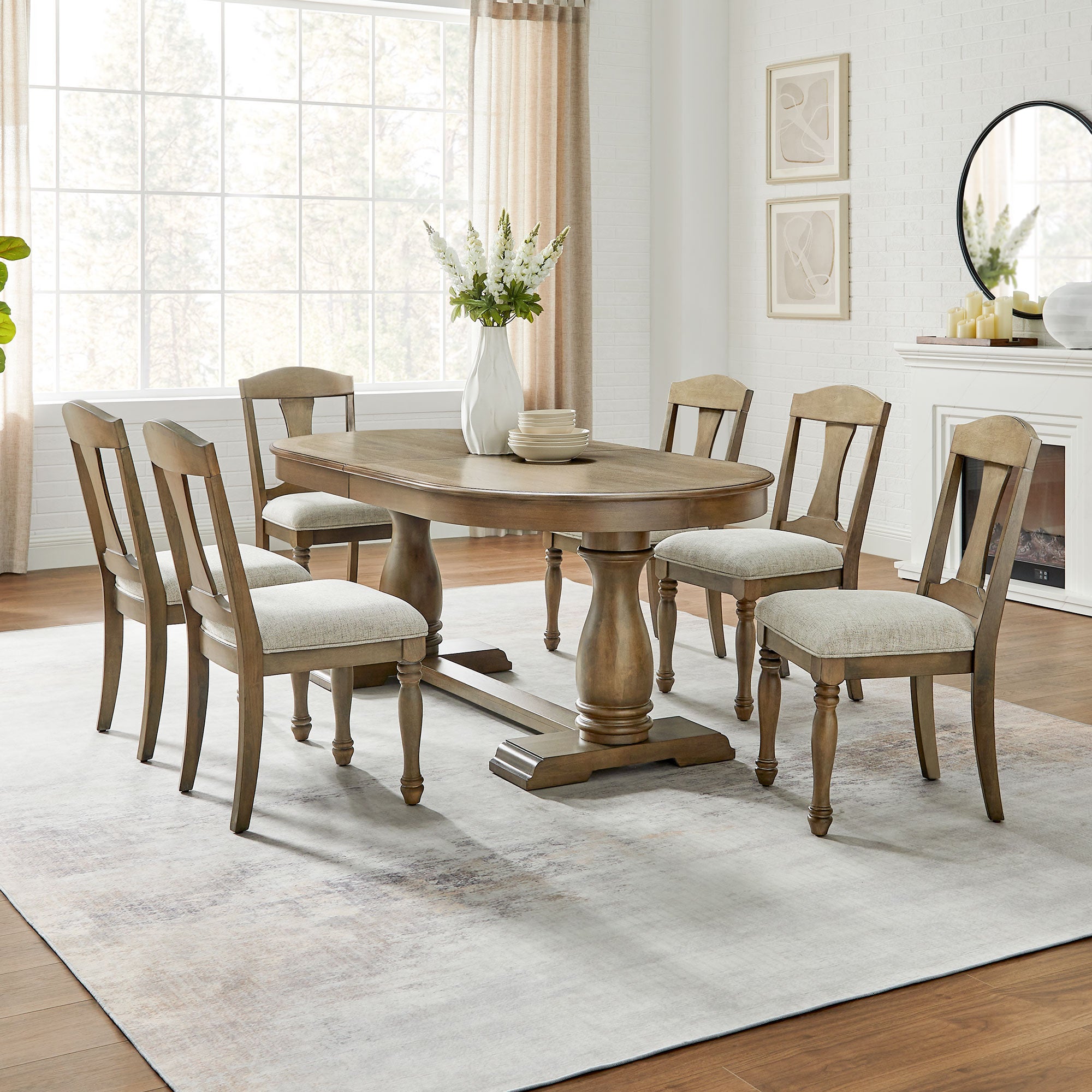 Mid Century Extendable Wooden Dining Table with 6 Chairs