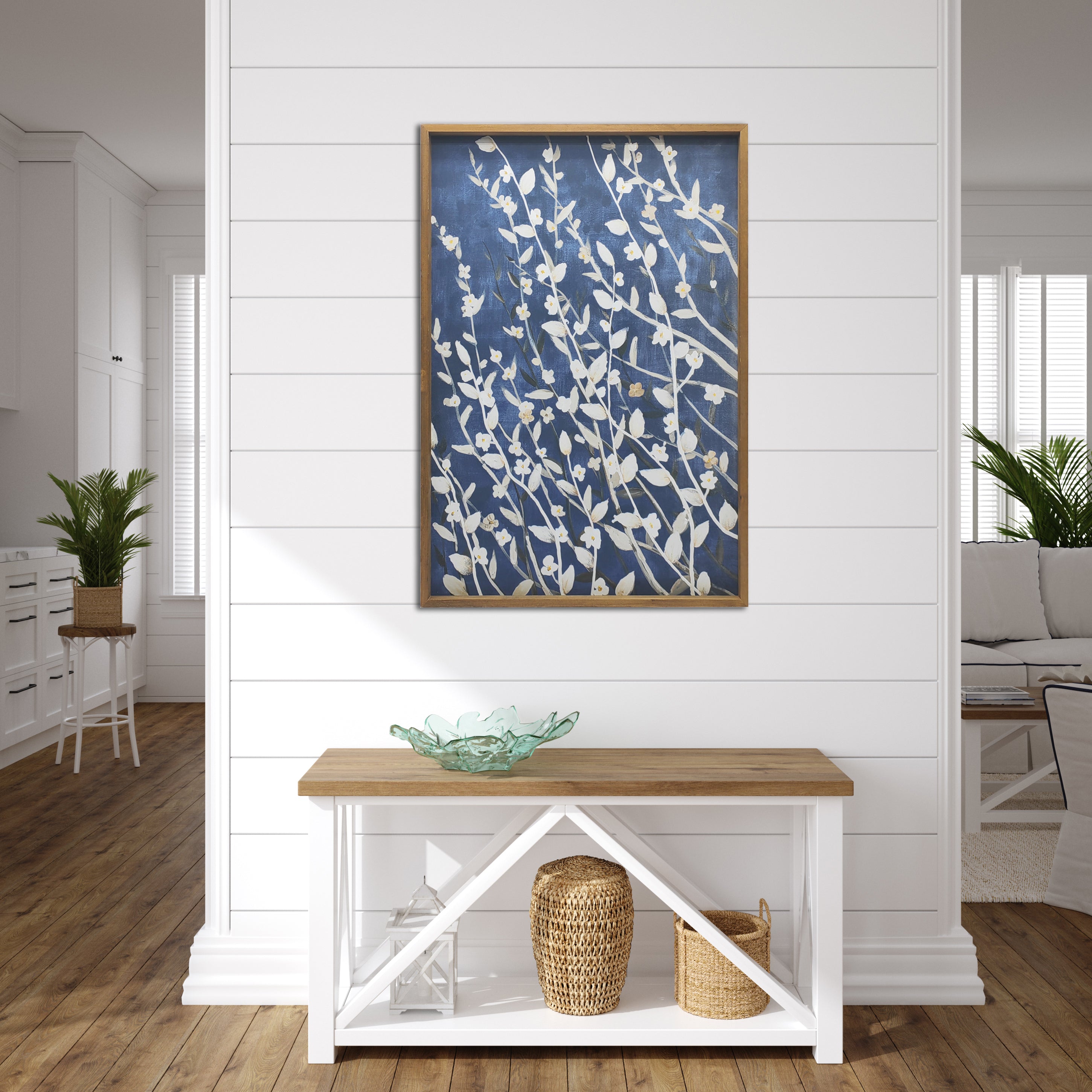 Azure Blossoms Wood Framed Print on Canvas Wall Art, 24"x36"
