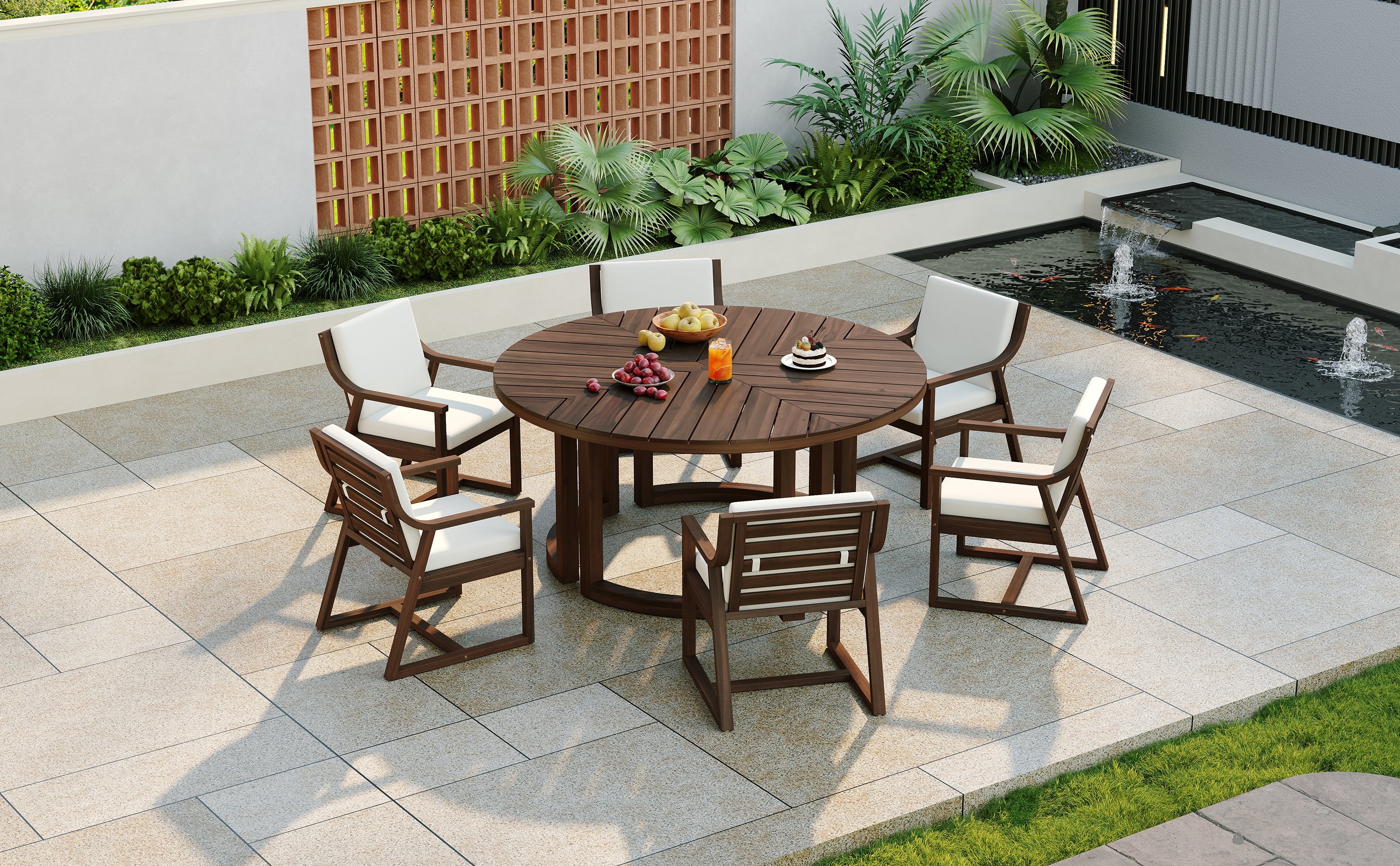 TREXM Patio Dining Table Set for 6
