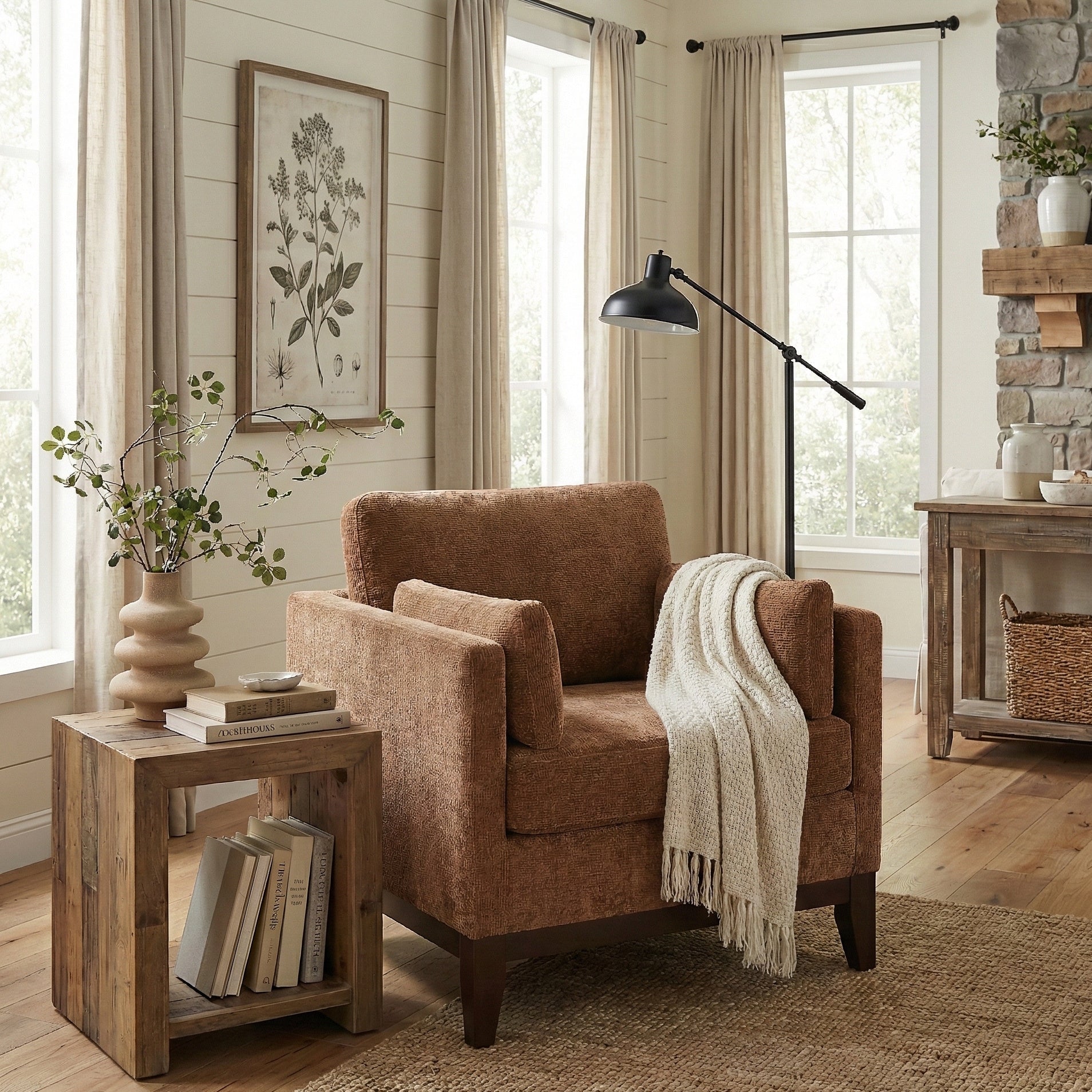 Chios Modern Arm Chair with Walnut Frame