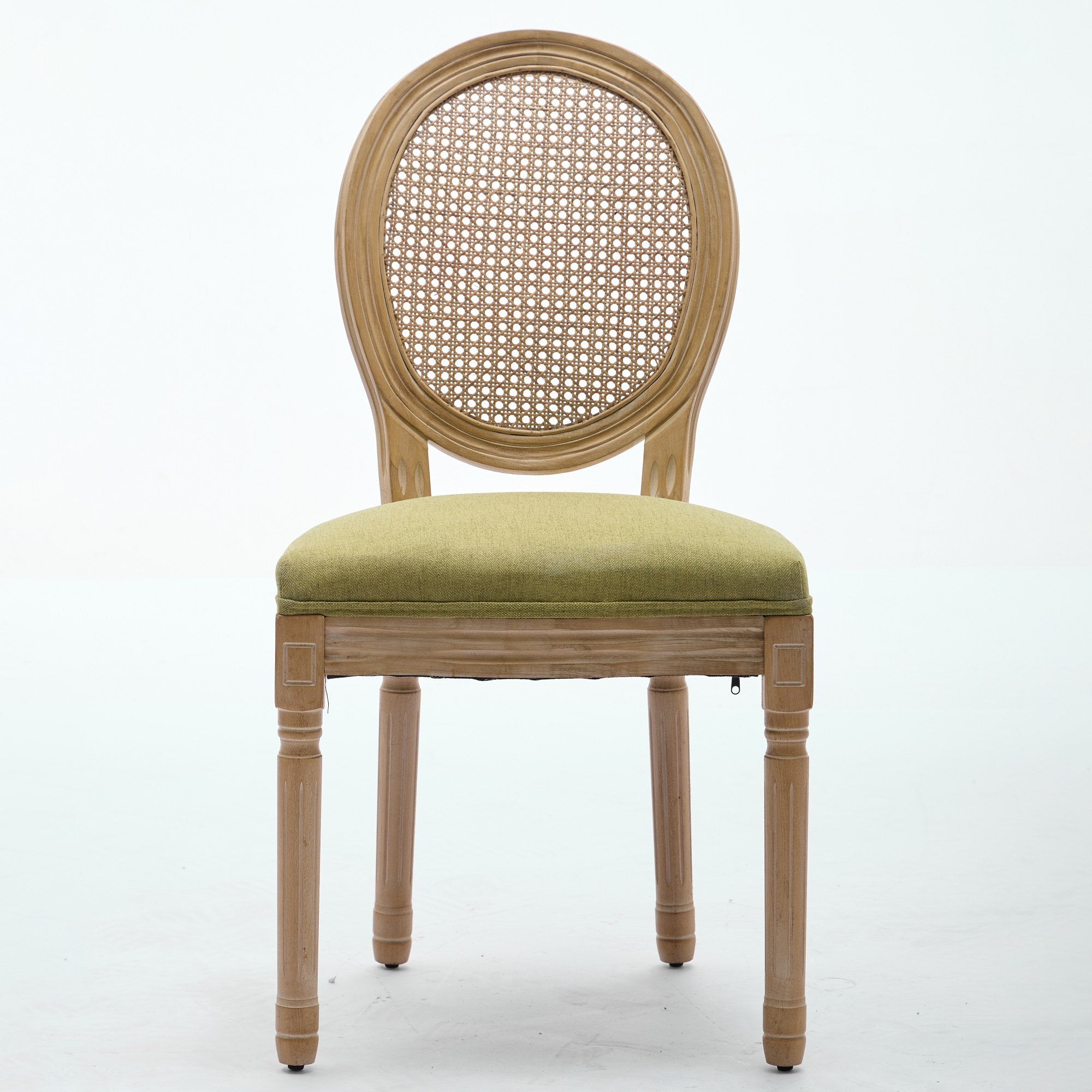 French Country Dining Chairs with Round Rattan Backrest, Set of 2
