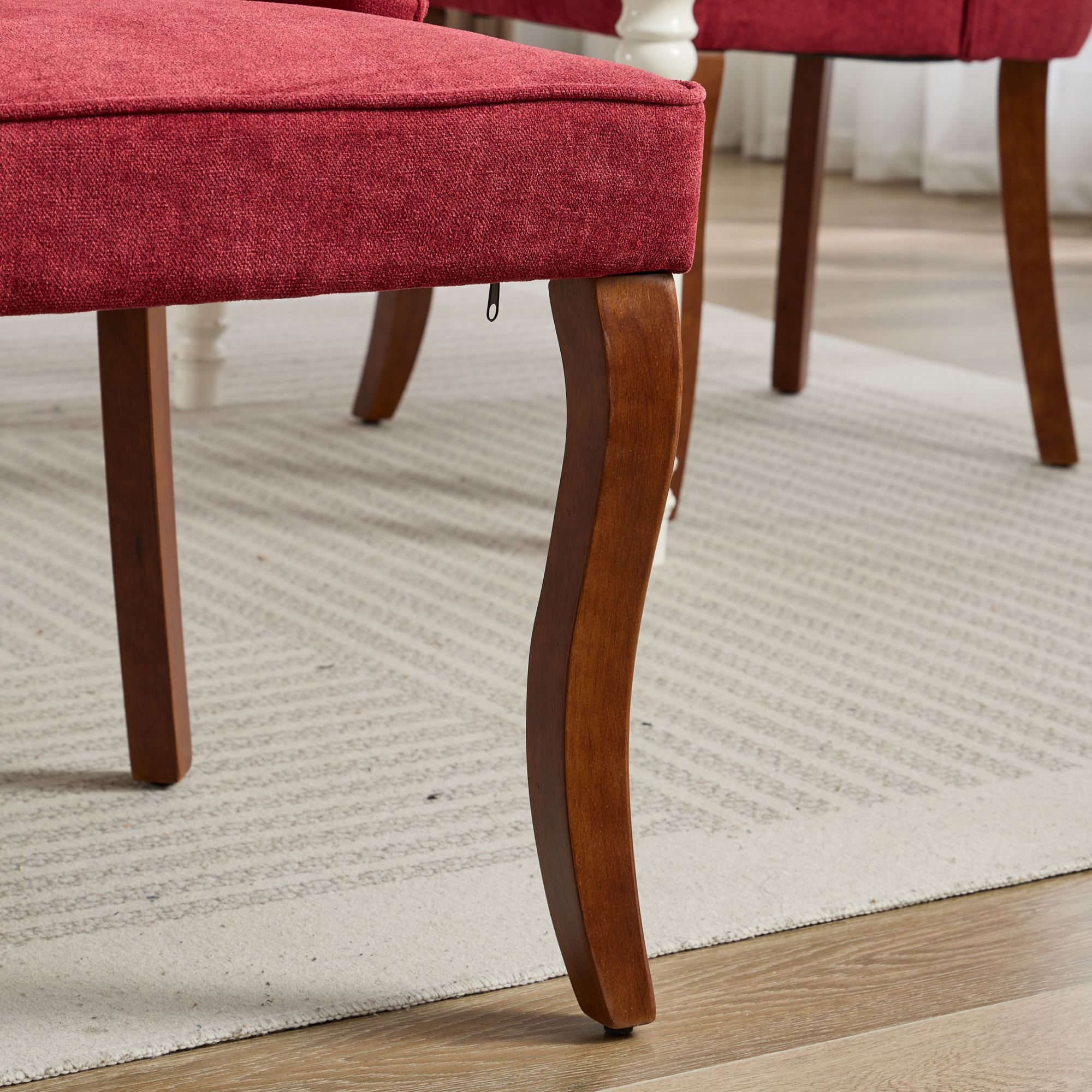 Rayon Cloth Flocking Linen Dining Chairs Channel Kitchen Dinner Chair Comfy Fabric Upholstered Accent Chair for Dining Room with Curved Solid Wood Legs,Set of 2 (Wine Red), SW1847WR