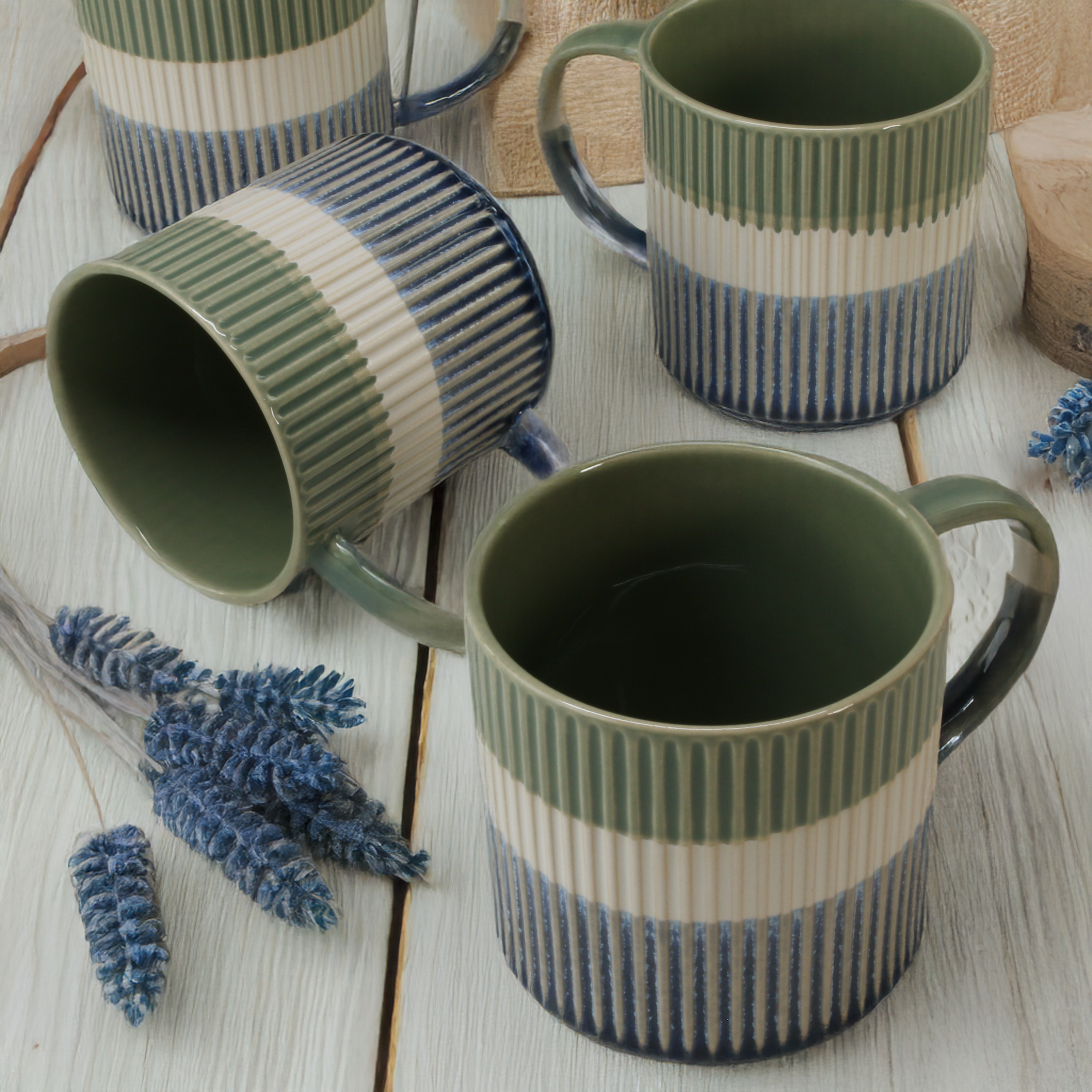 Tri-Color Mugs, Set of 4