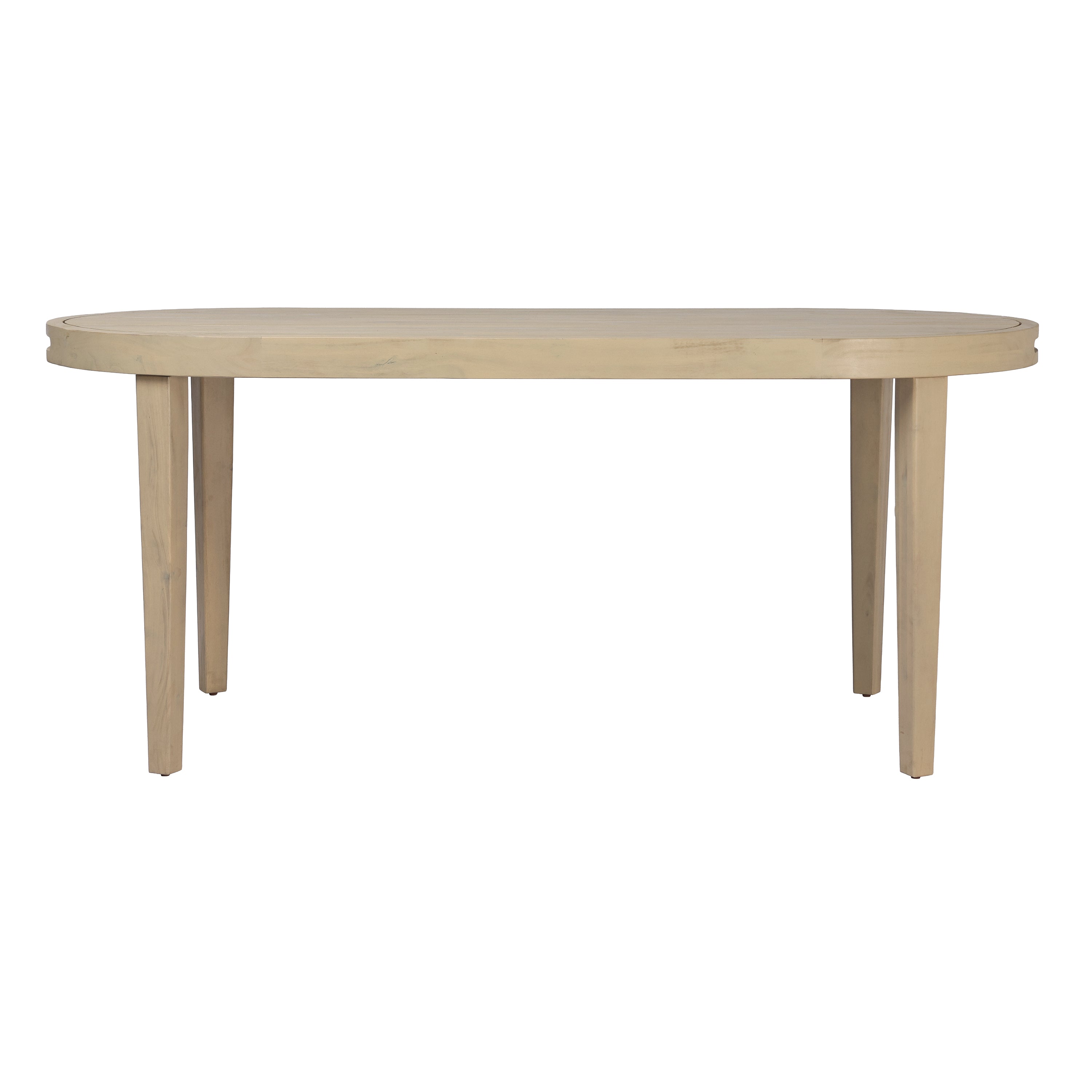 70" Oval Acacia Wood Outdoor Dining Table with Slatted Top, Weathered Finish
