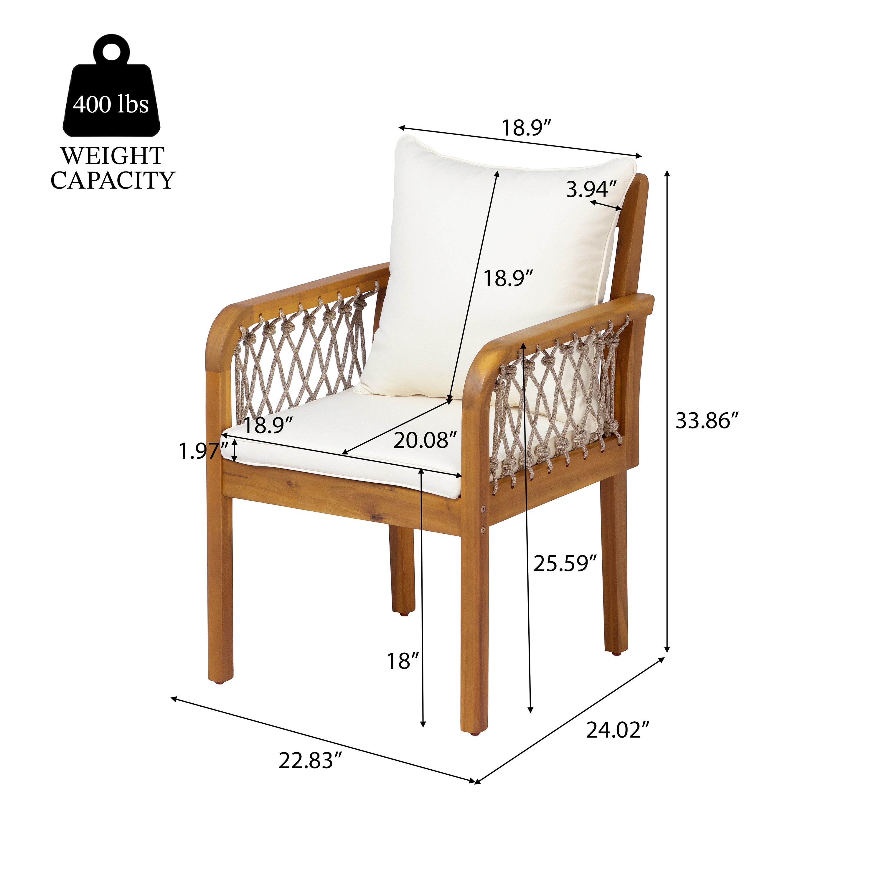 7-Piece Outdoor Acacia Wood Dining Set with Rope-Woven Armchairs