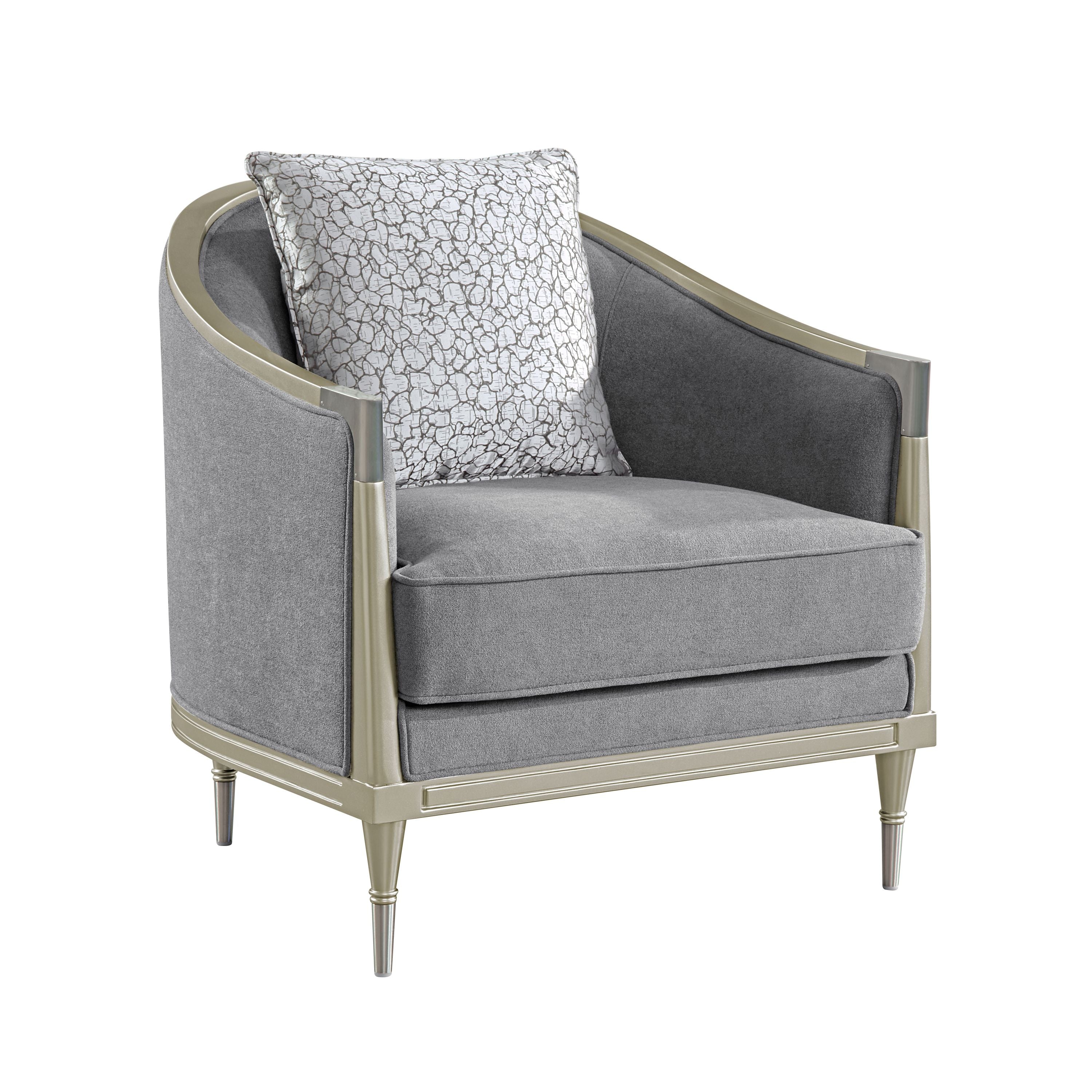 Fernando Gray Chenille & Champagne Accent Chair with Pillow
