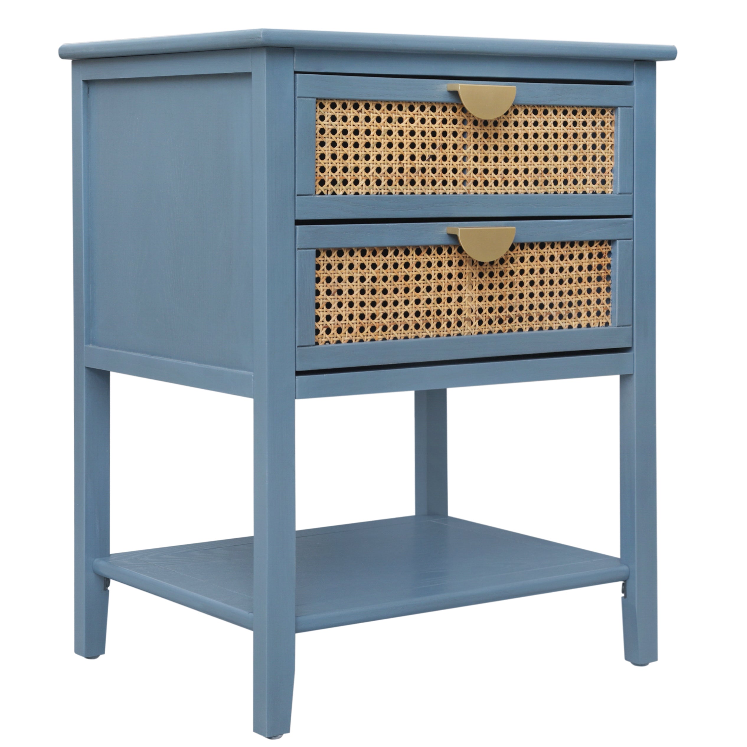Side Table with 2 Rattan Drawers and Shelf