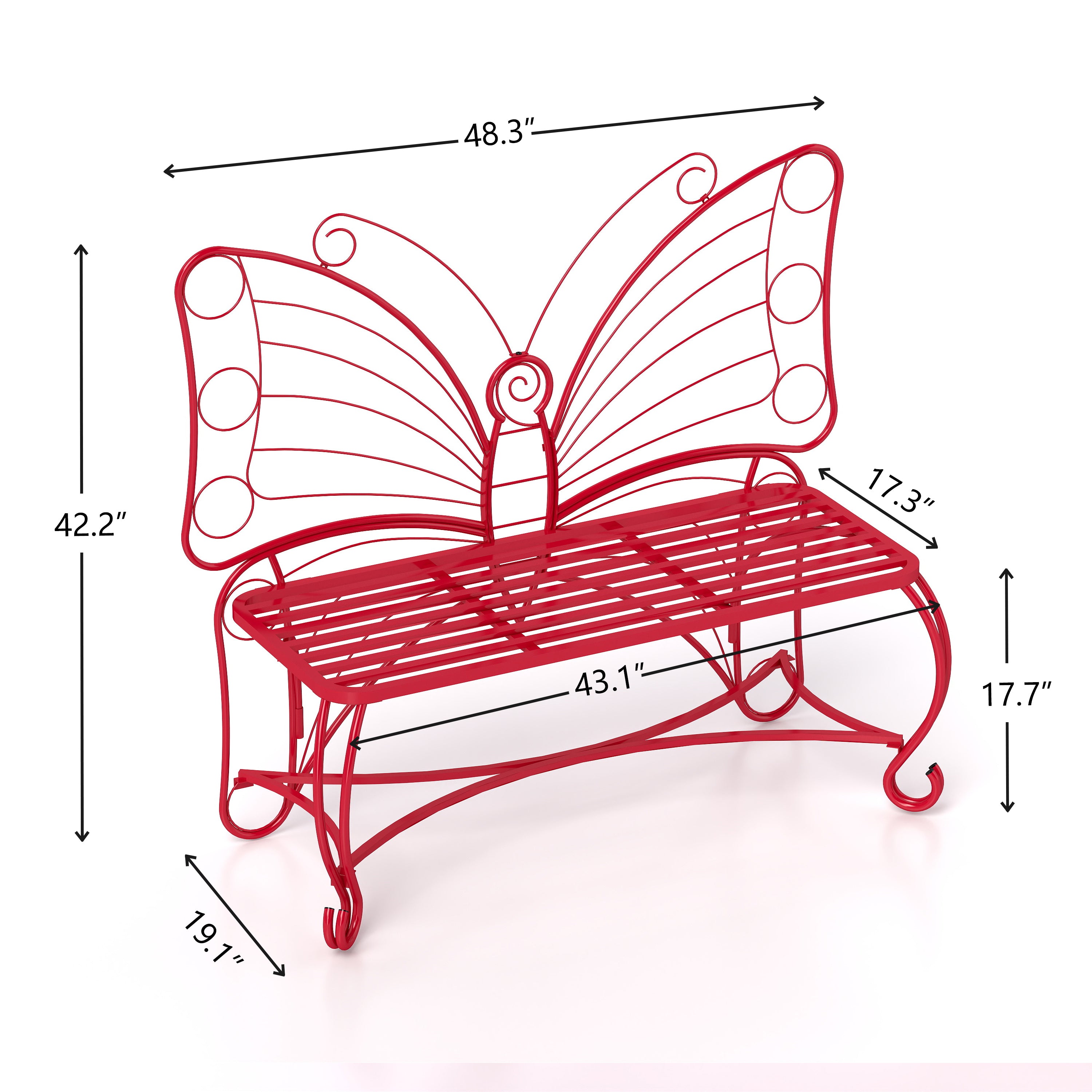 Monazite Outdoor Bench with Butterfly Back Design and Metal Frame