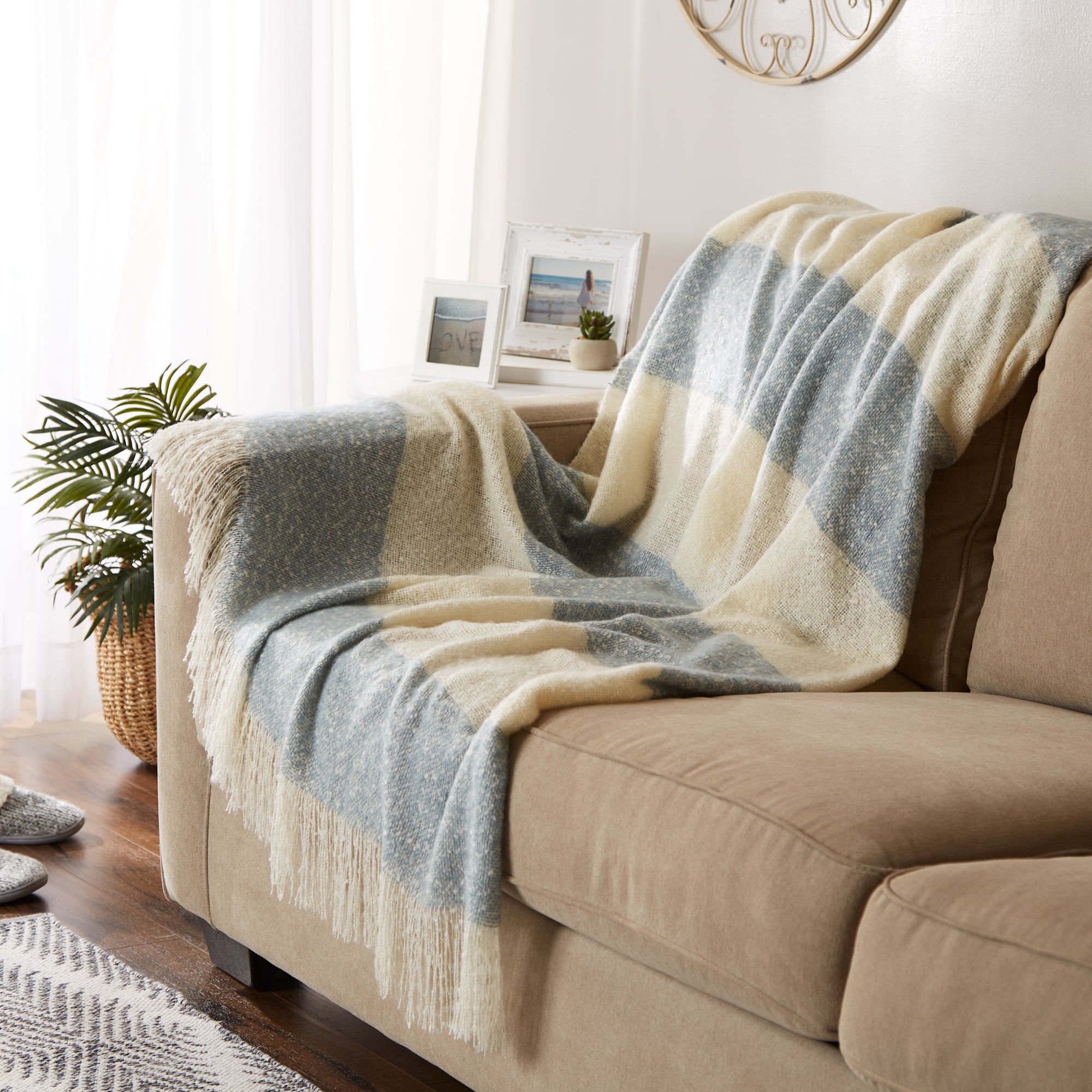 Blue Rugby Stripe Acrylic Throw