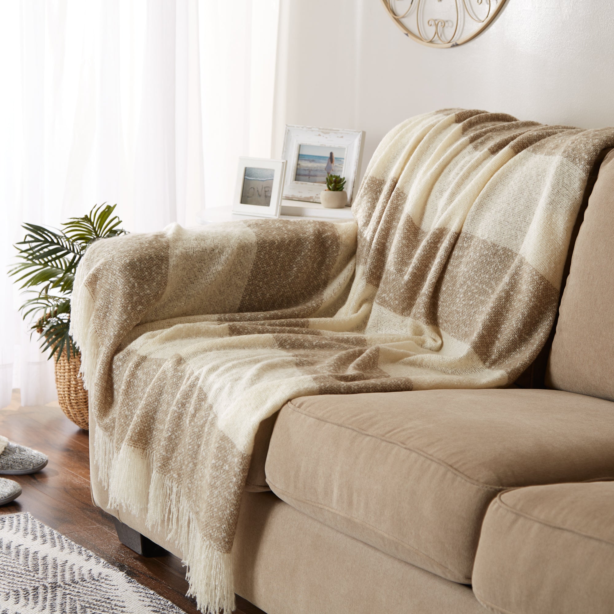 Brown Rugby Stripe Acrylic Throw