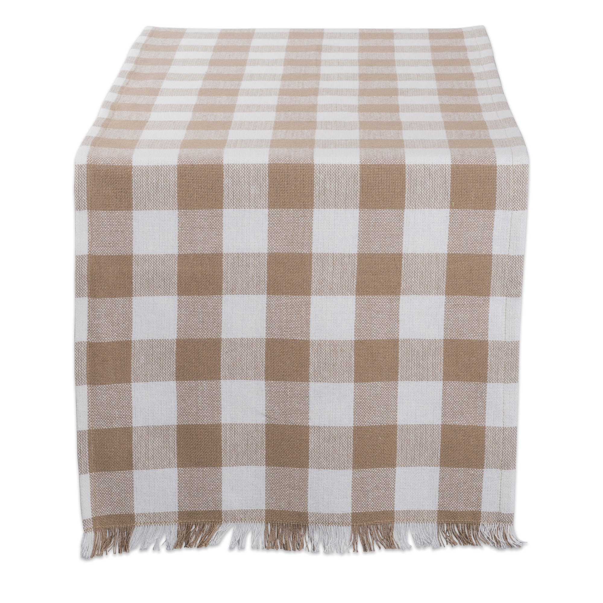 Stone Heavyweight Check Fringed Table Runner