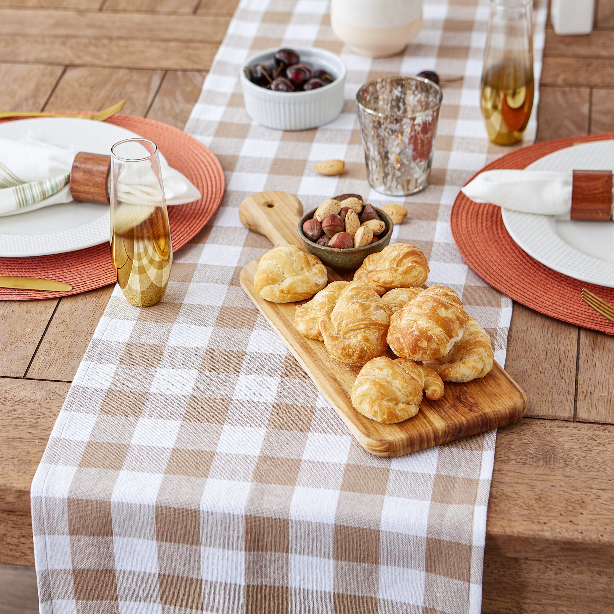 Stone Heavyweight Check Fringed Table Runner