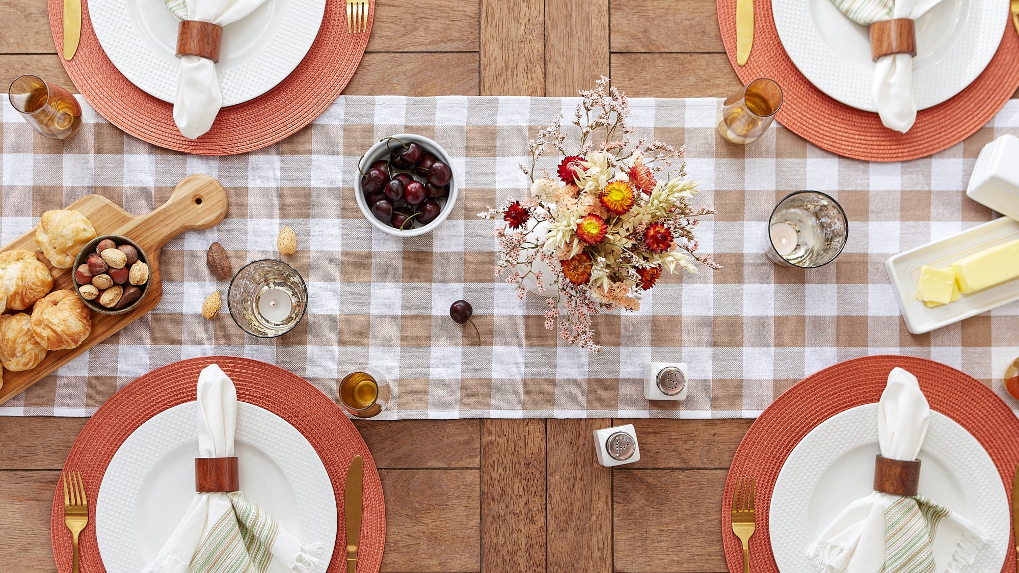 Stone Heavyweight Check Fringed Table Runner