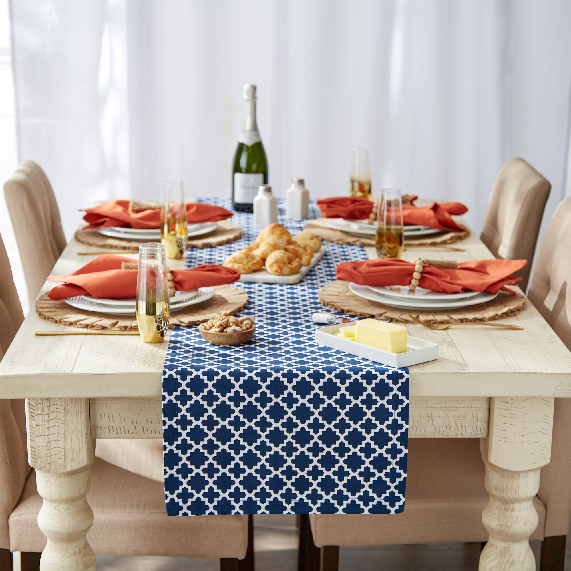 DII Nautical Blue Lattice Print Cotton Table Runner, 14" x 72"