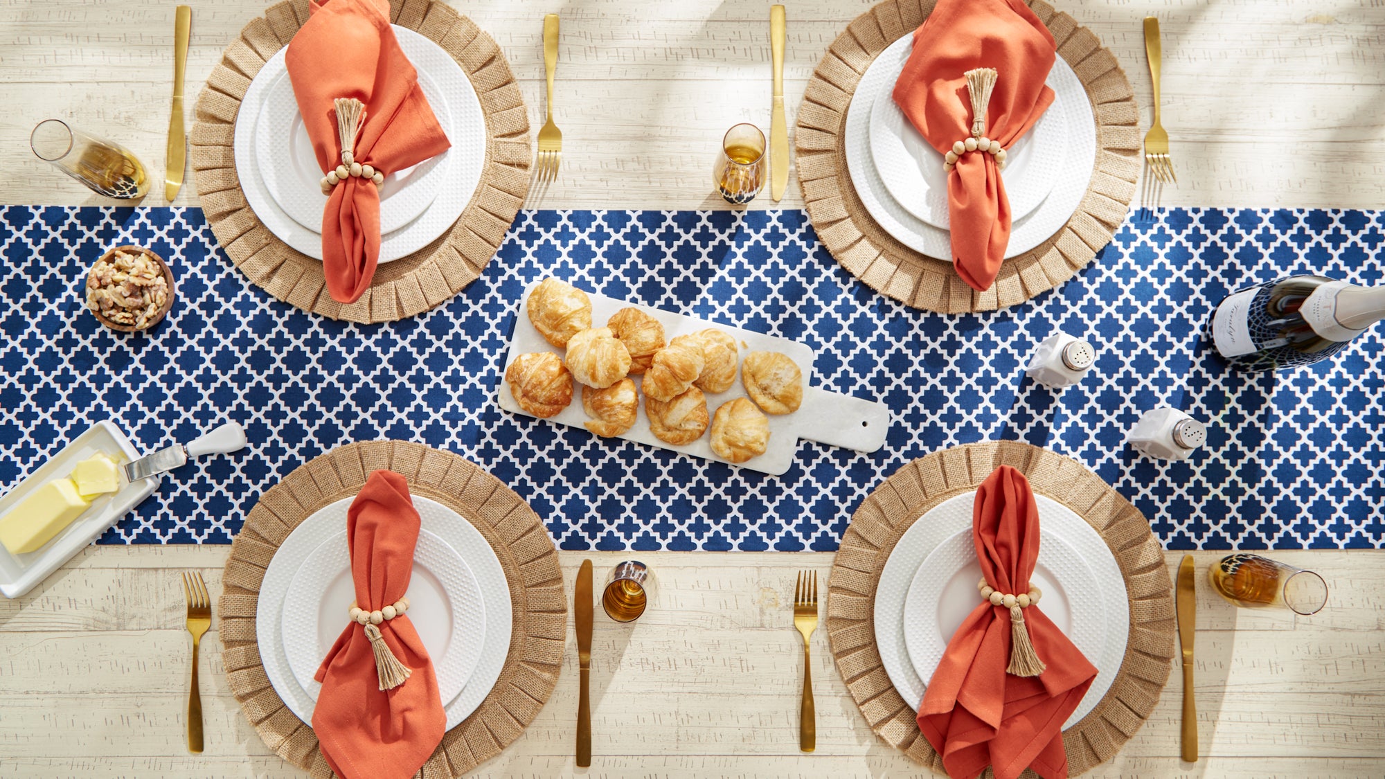 DII Nautical Blue Lattice Print Cotton Table Runner, 14" x 72"