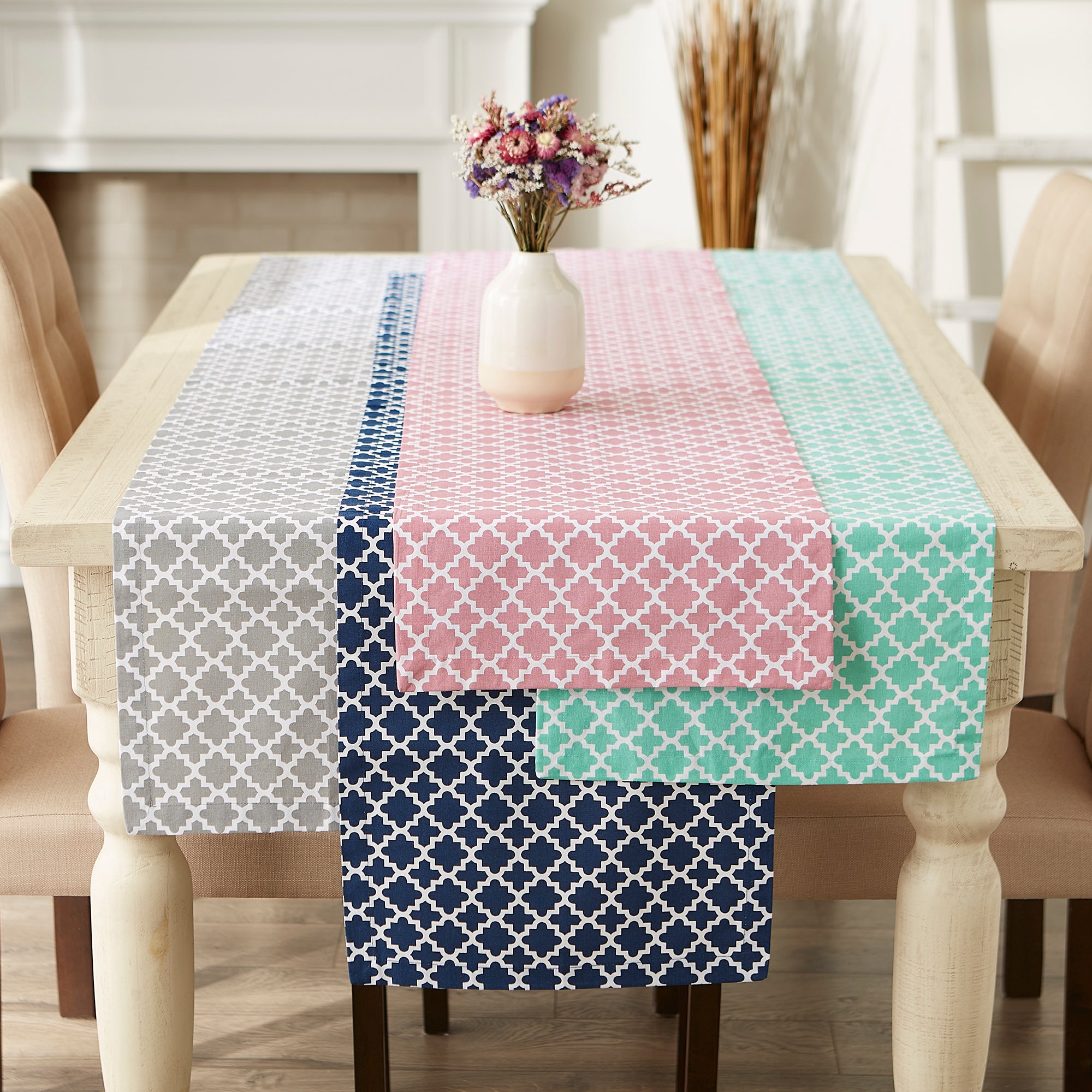 DII Nautical Blue Lattice Print Cotton Table Runner, 14" x 72"