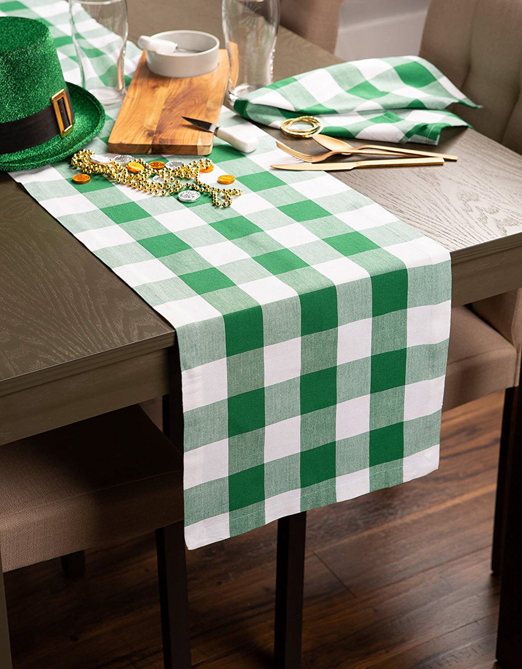 Shamrock Green Buffalo Check Table Runner