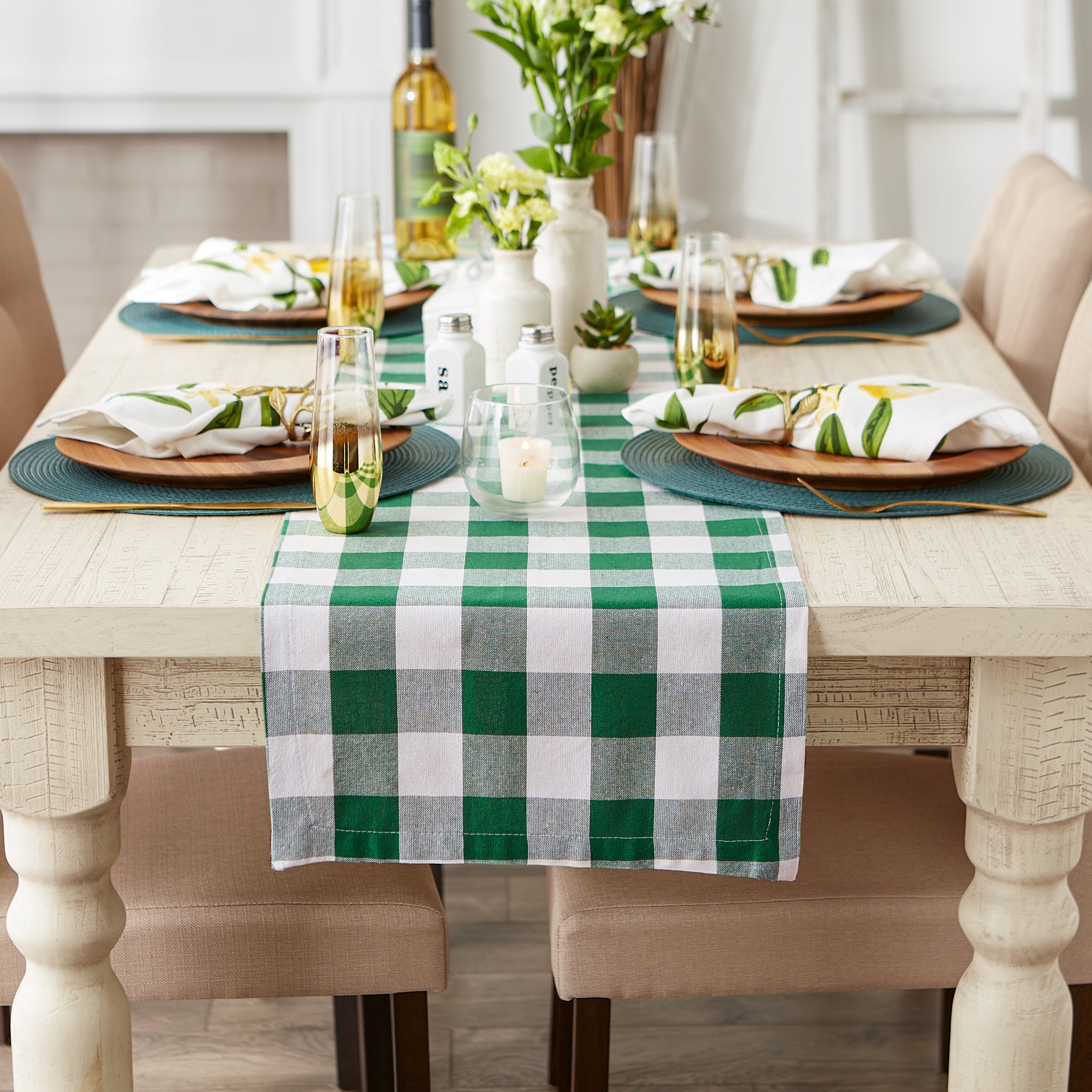 Shamrock Green Buffalo Check Table Runner