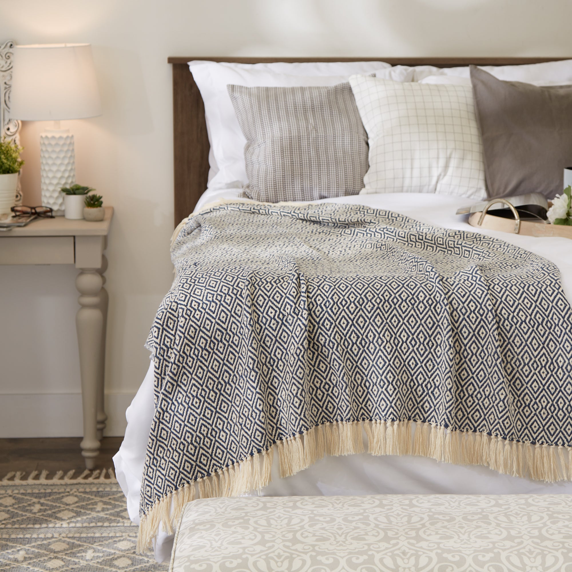 French Blue Double Diamond Throw